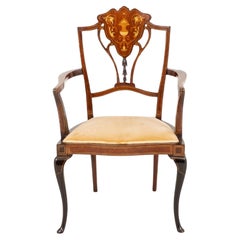 Victorian Armchair Accent Mahogany Antique Inlay, 1900