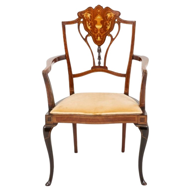 Victorian Armchair Accent Mahogany Antique Inlay, 1900 For Sale at 1stDibs