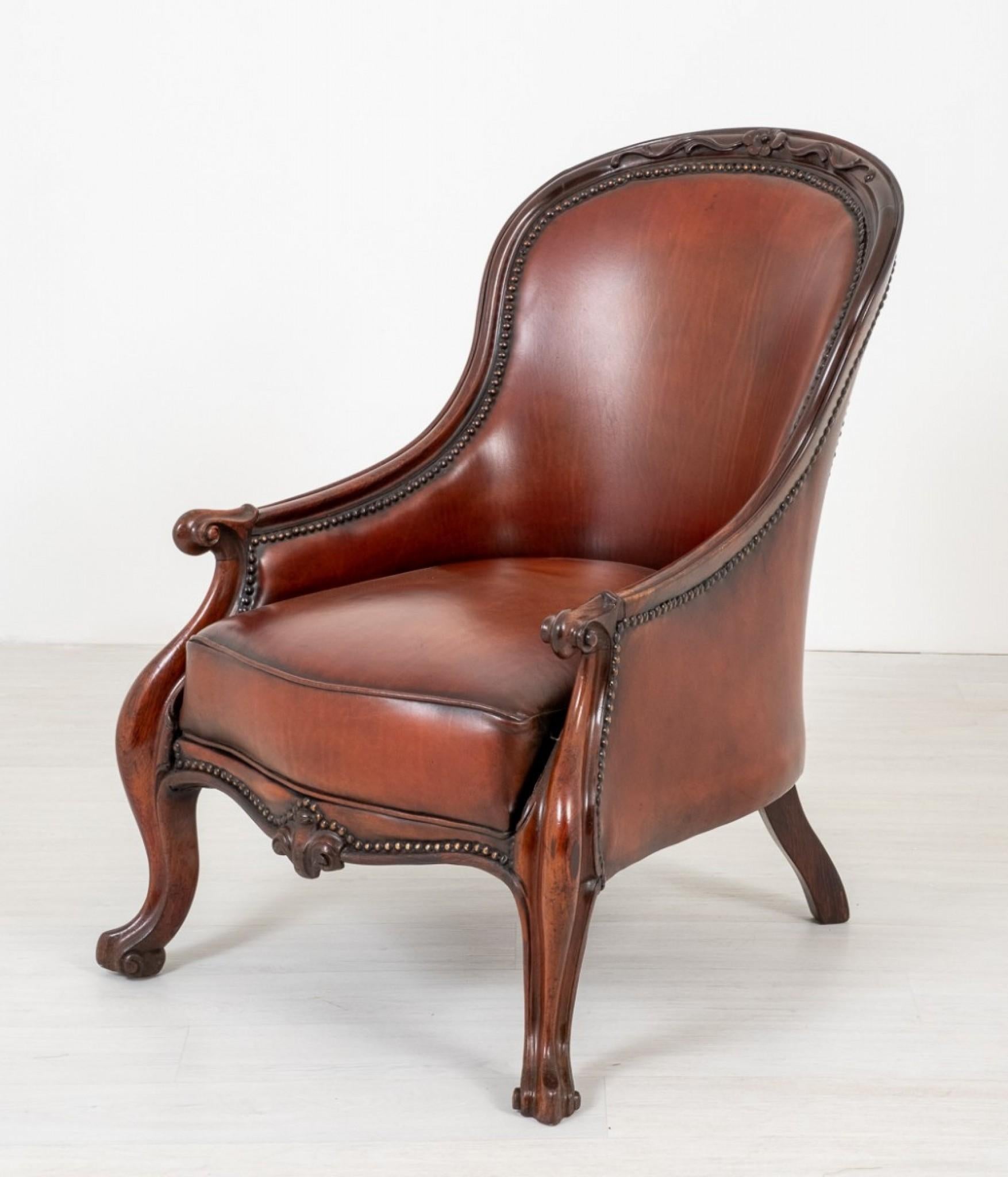 Victorian Arm Chair Leather Seat Cabriole Leg, 1860 For Sale 6