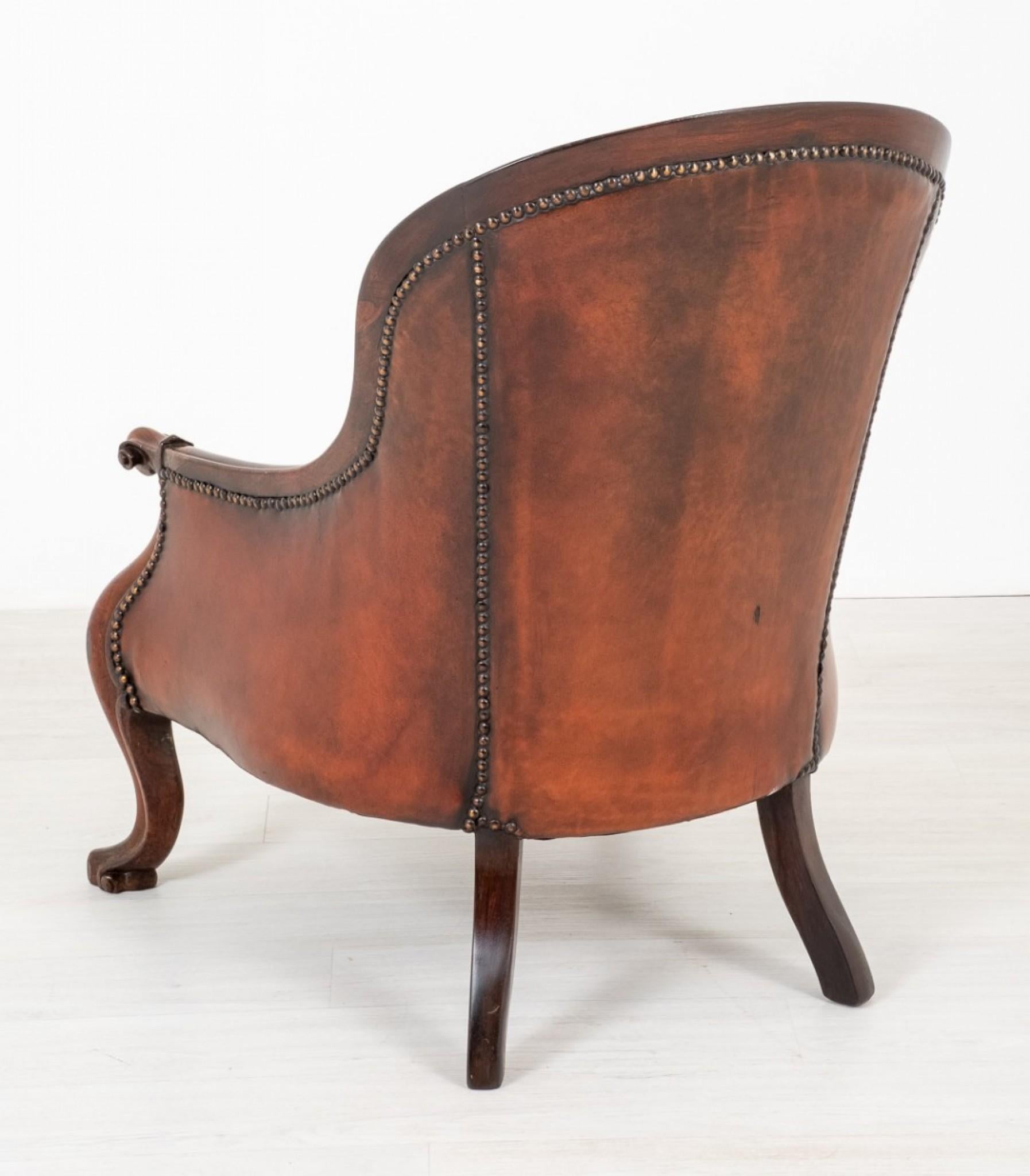 Victorian Arm Chair Leather Seat Cabriole Leg, 1860 In Good Condition In Potters Bar, GB