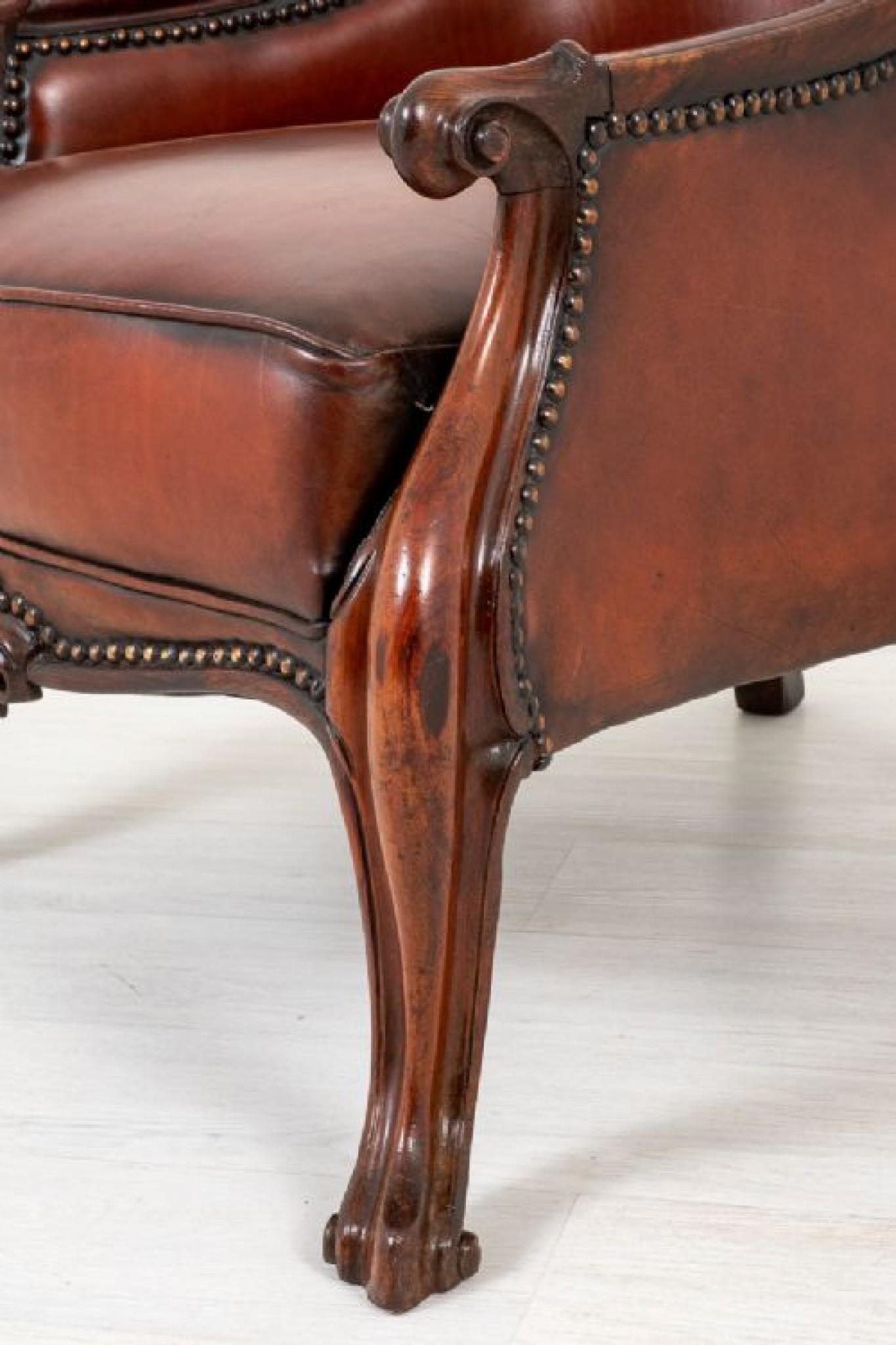 Mid-19th Century Victorian Arm Chair Leather Seat Cabriole Leg, 1860
