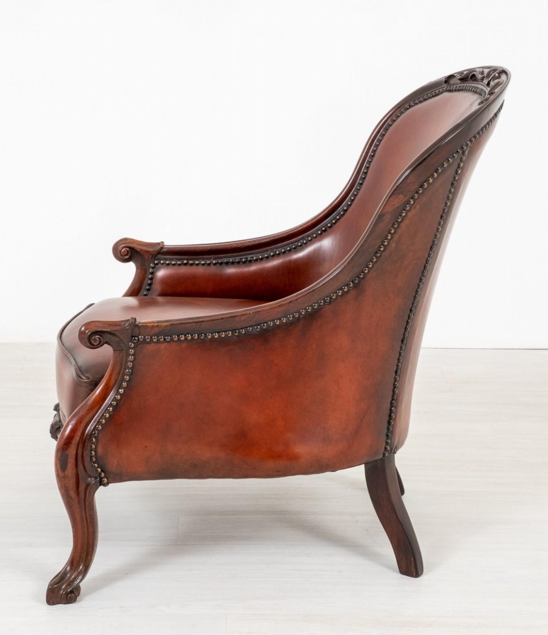 Victorian Arm Chair Leather Seat Cabriole Leg, 1860 For Sale 1
