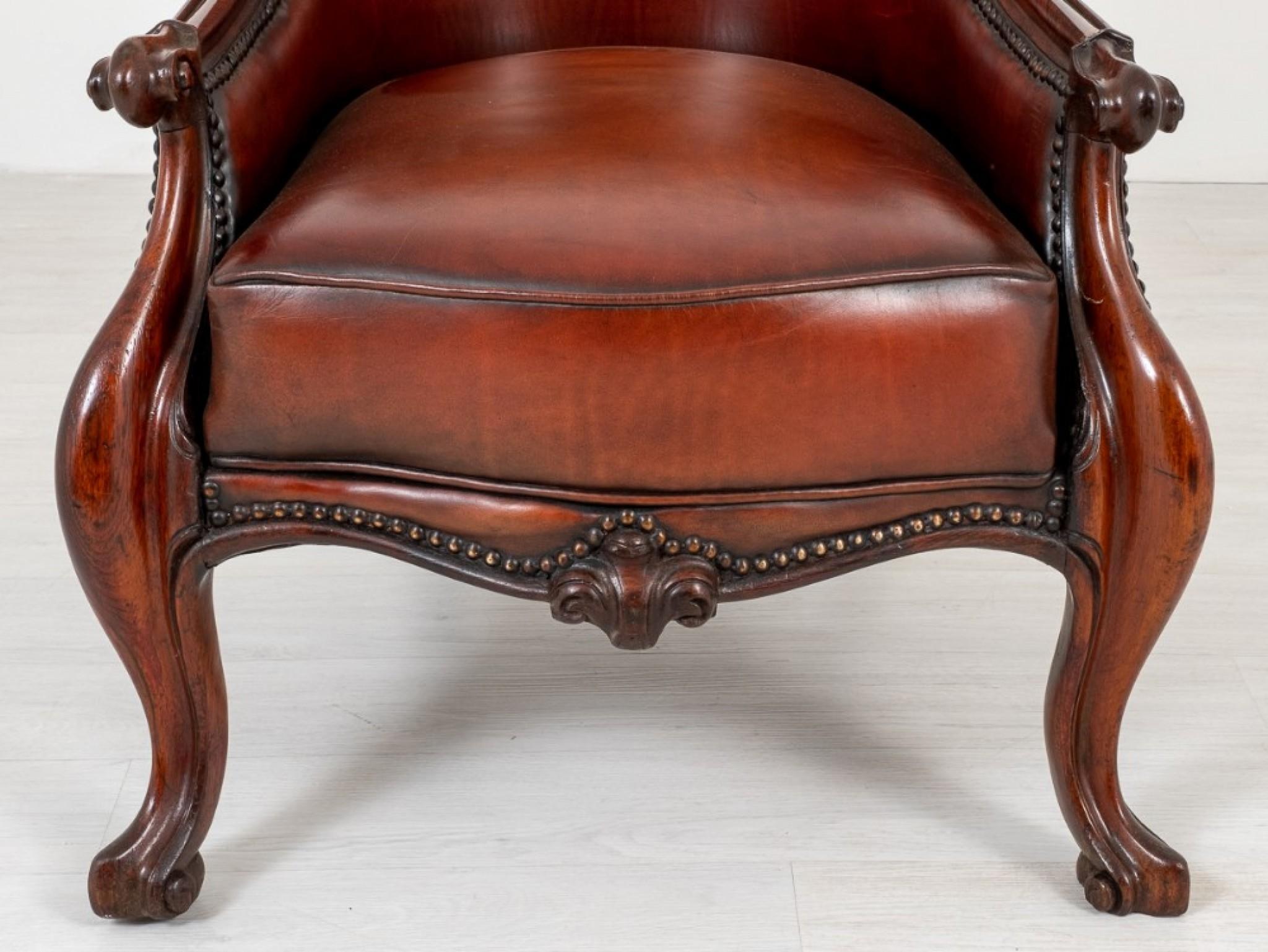 Victorian Arm Chair Leather Seat Cabriole Leg, 1860 3