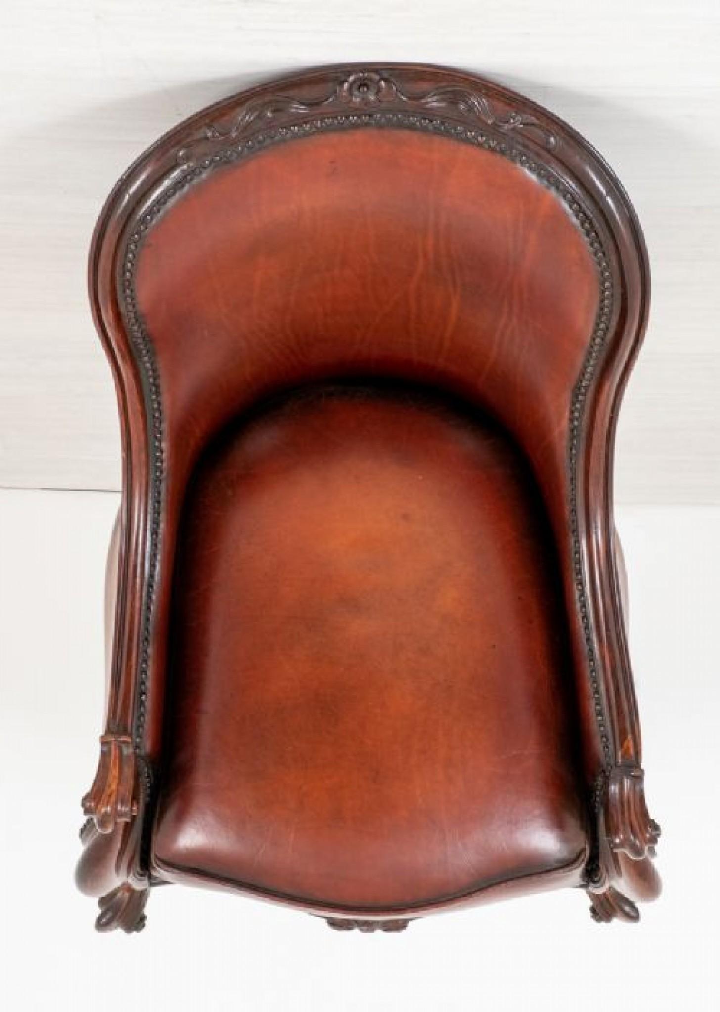 Victorian Arm Chair Leather Seat Cabriole Leg, 1860 5
