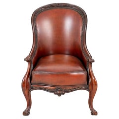 Victorian Arm Chair Leather Seat Cabriole Leg, 1860