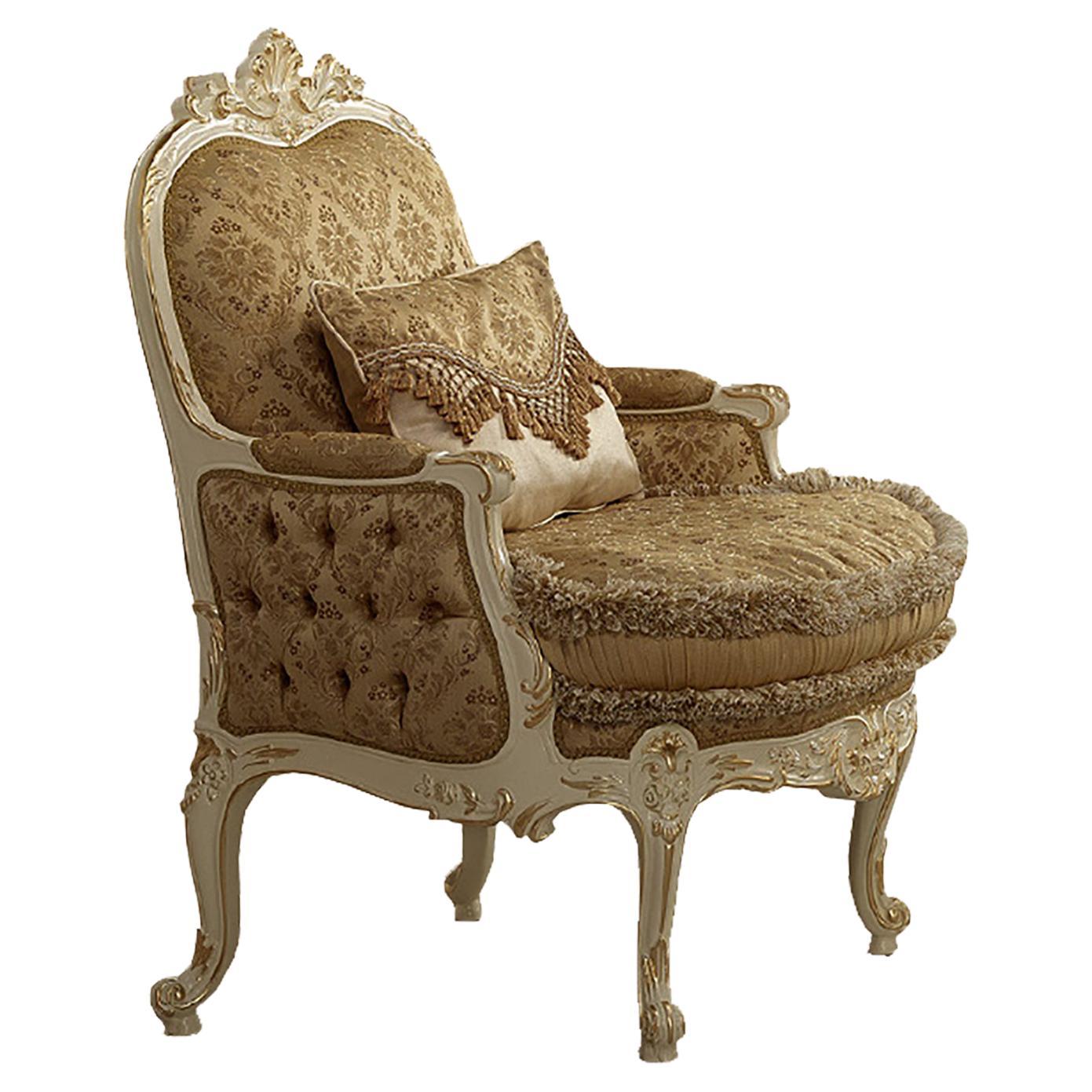 Victorian Armchair in Cream Beige Fabric with Ivory Finishing by Modenese