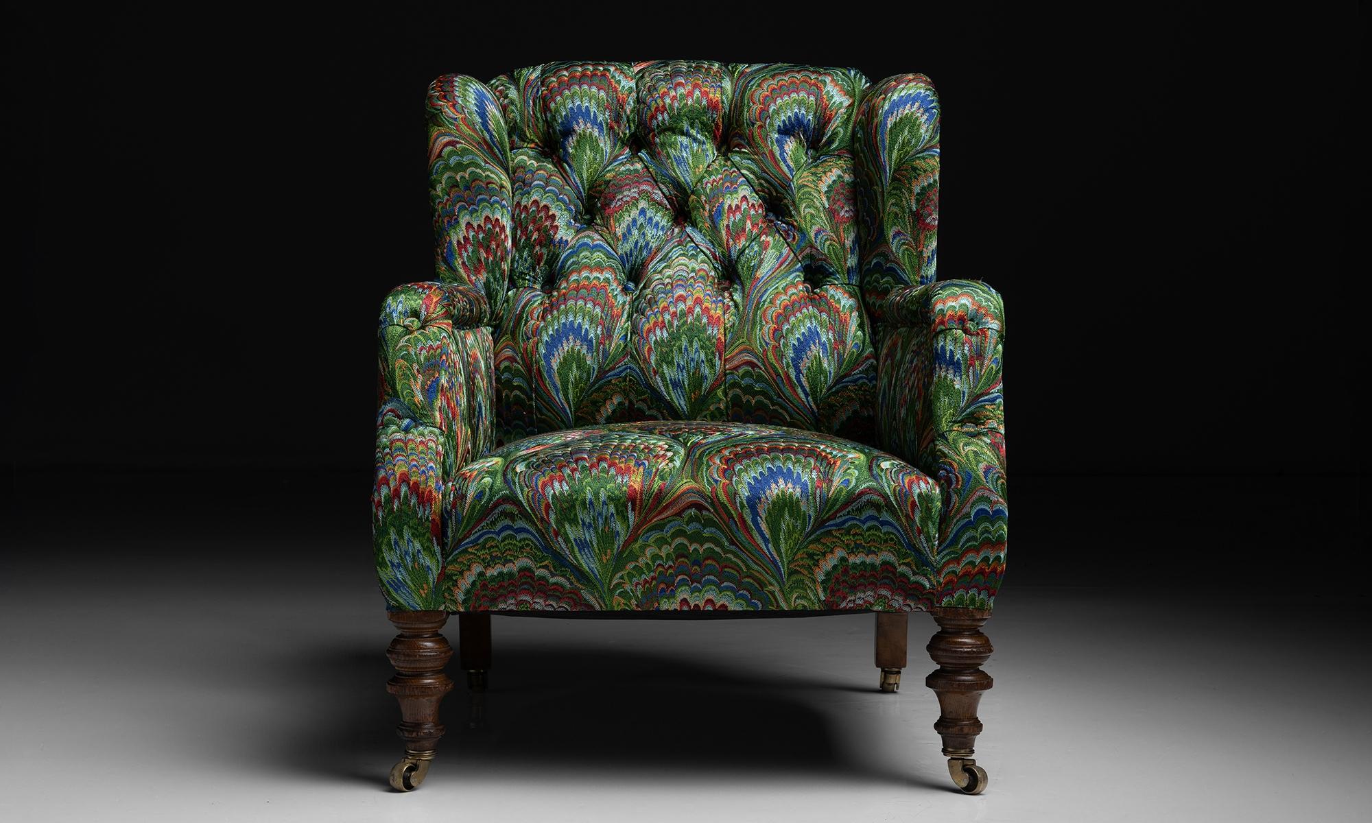 Victorian Armchair in Embroidered Pierre Frey
England circa 1880
Victorian country house armchair newly upholstered in embroidered Pierre Frey fabric.
30”w x 32”d x 37”h x 14”seat