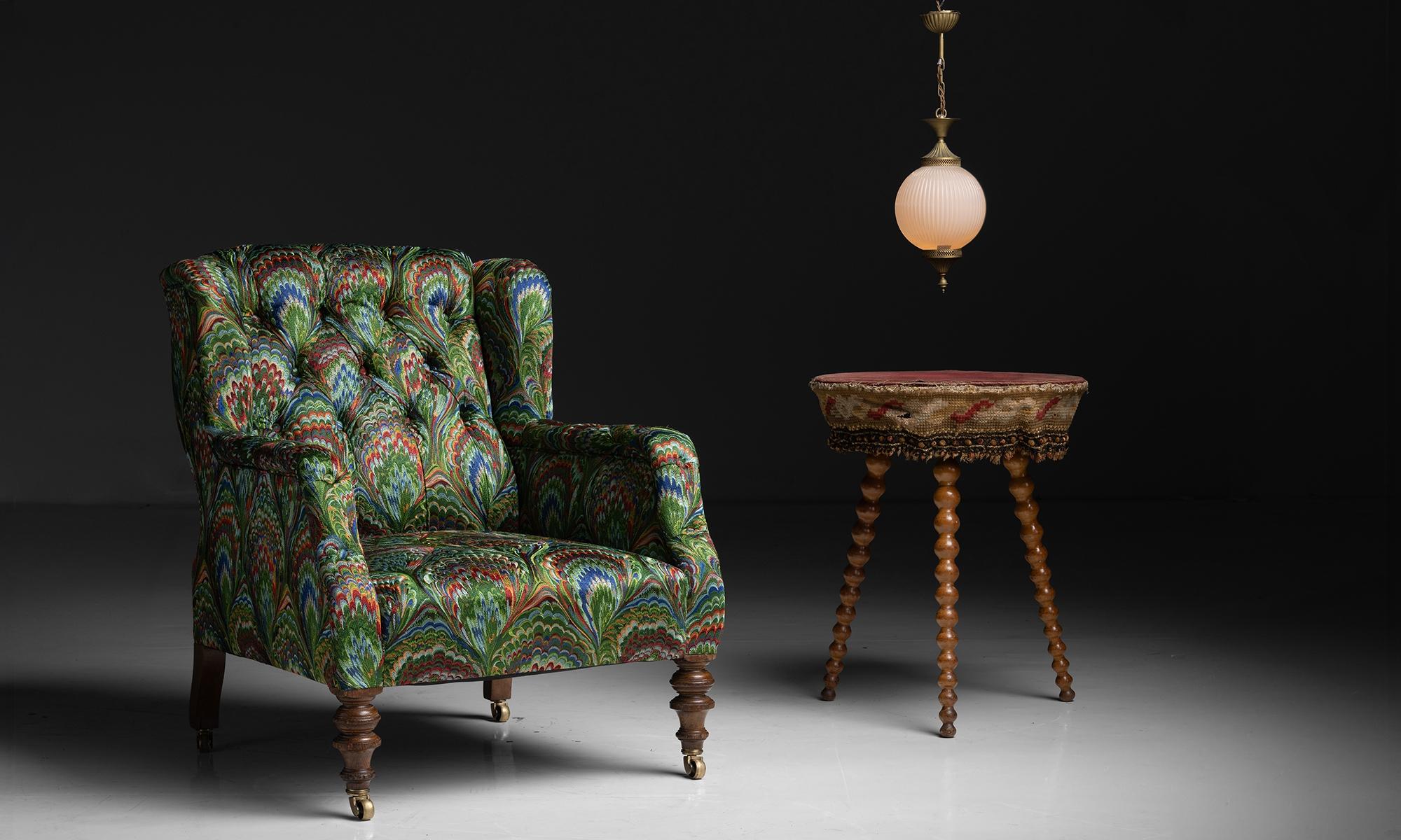 Fabric Victorian Armchair in Embroidered Pierre Frey Circa 1880