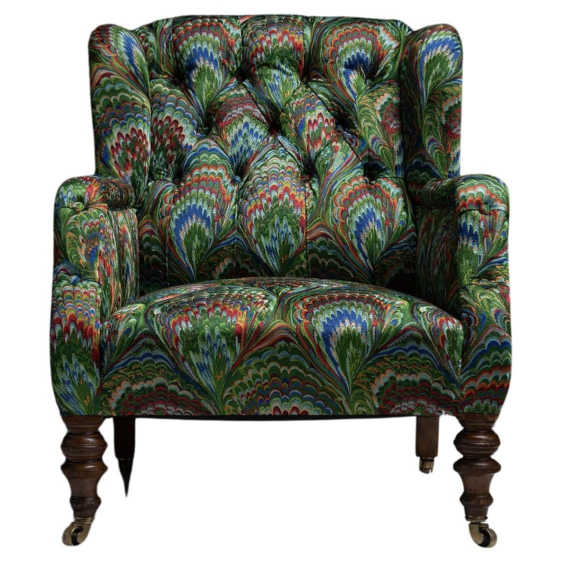 Fauteuil victorien en broderie Pierre Frey Circa 1880 en vente