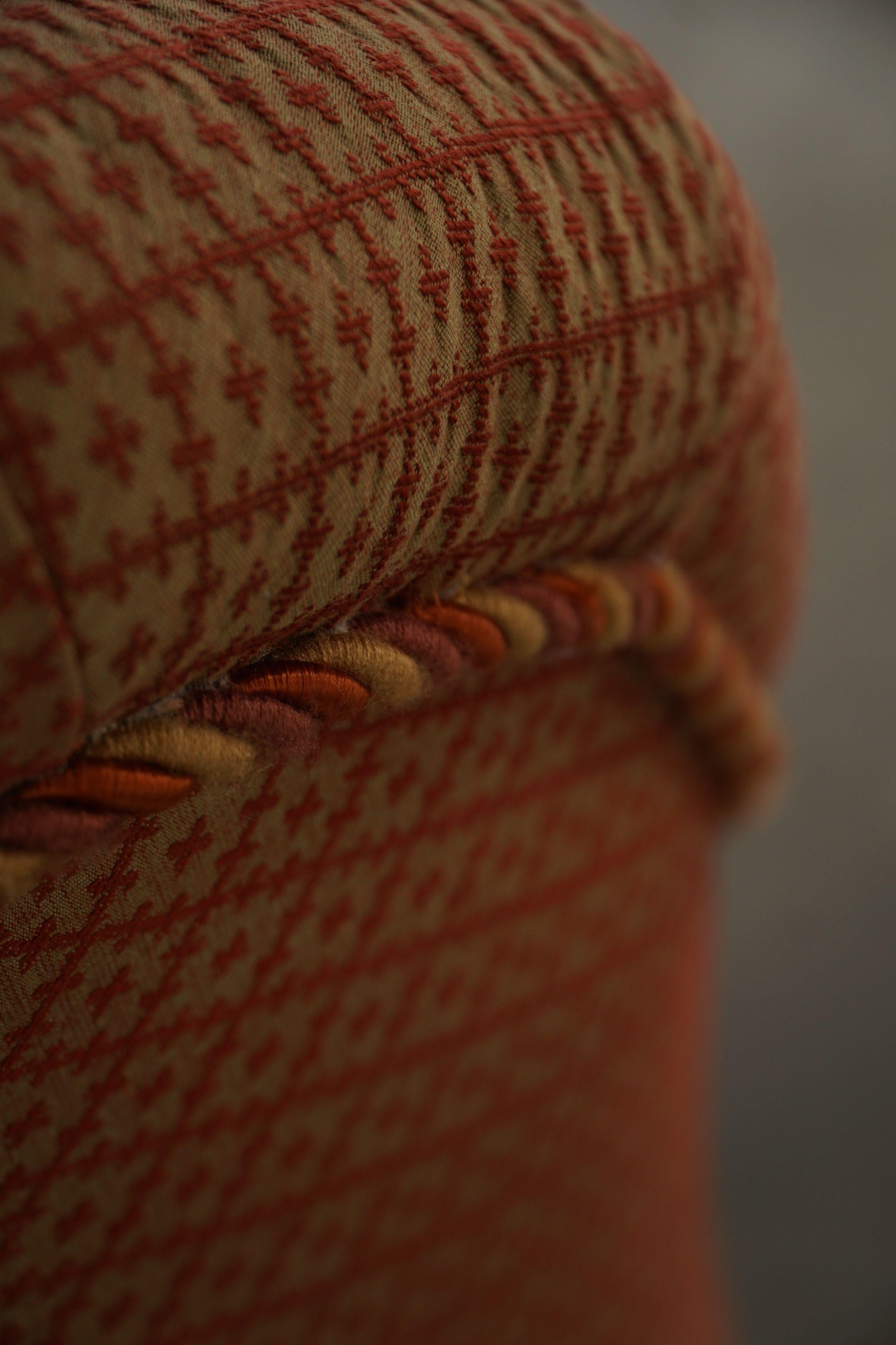 Victorian Armchair in Mahogany, Wheels & Colorful Fabric, England, Early 1900s For Sale 6