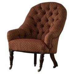 Victorian Armchair in Mahogany, Wheels & Colorful Fabric, England, Early 1900s