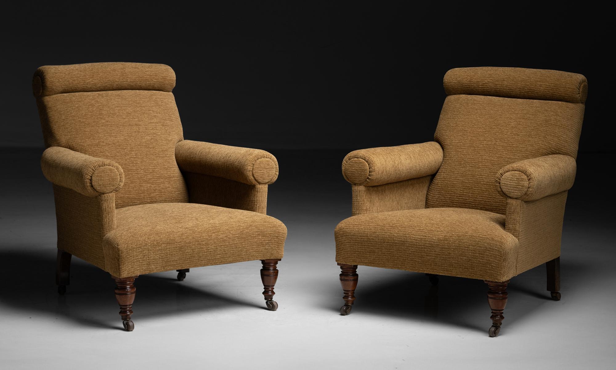 English Victorian Armchairs in Pierre Frey Chenille Circa 1890 For Sale