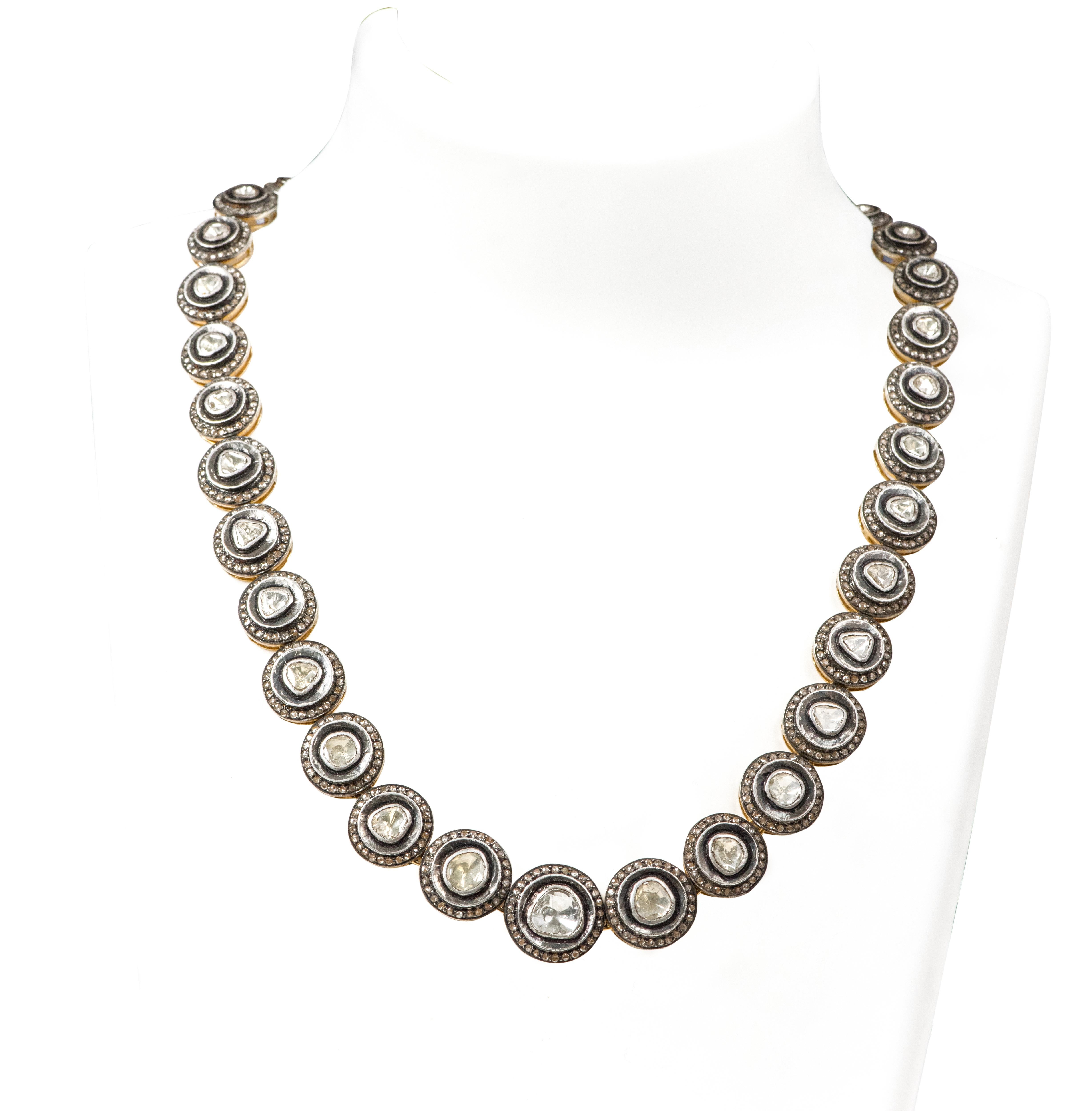 Art Deco Victorian Art-Deco Style Tennis Polki Diamond Necklace For Sale