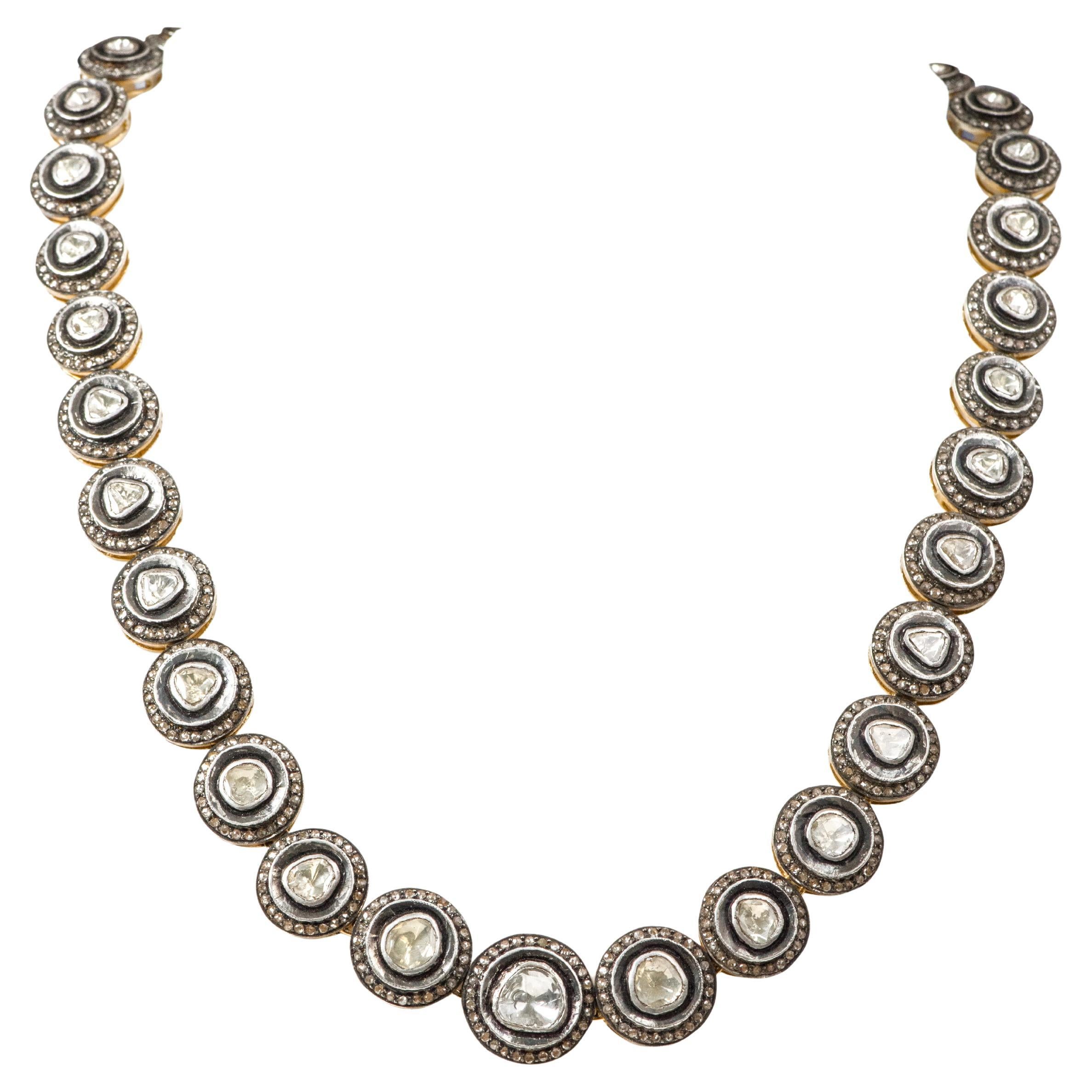 Victorian Art-Deco Style Tennis Polki Diamond Necklace