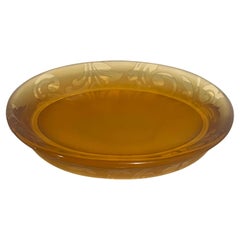 Victorian Art Deco Tangerine/Amber Glass Soap Dish Acid Etched Motif