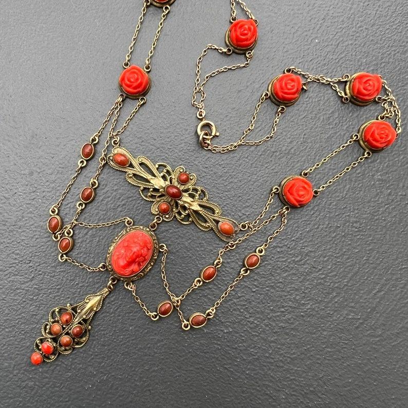 Victorian Art Nouveau Kamee Swag Halskette im Angebot 1