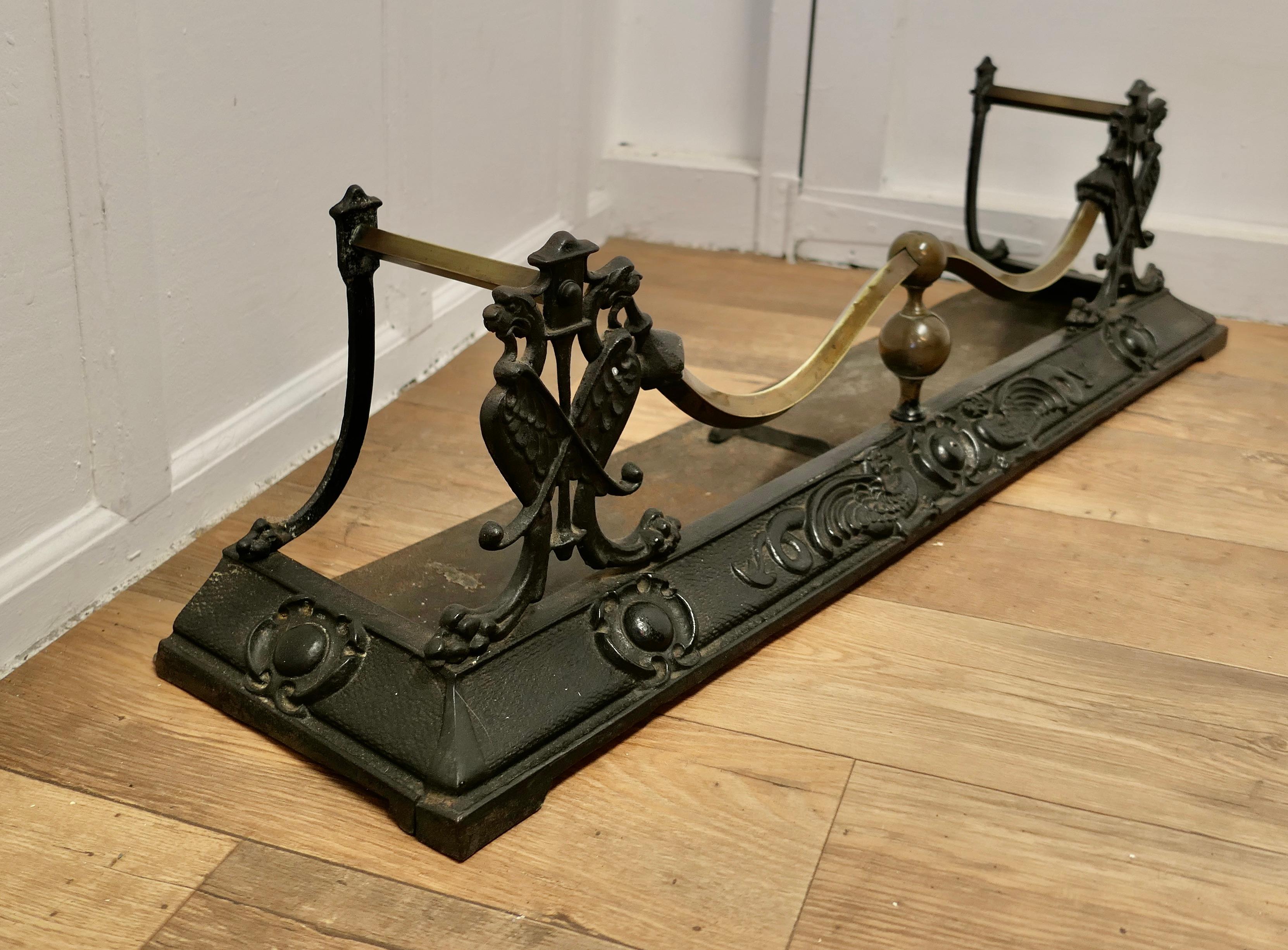 Late 19th Century Victorian Art Nouveau Cast Iron and Brass Fender This is Beautifully Designed For Sale