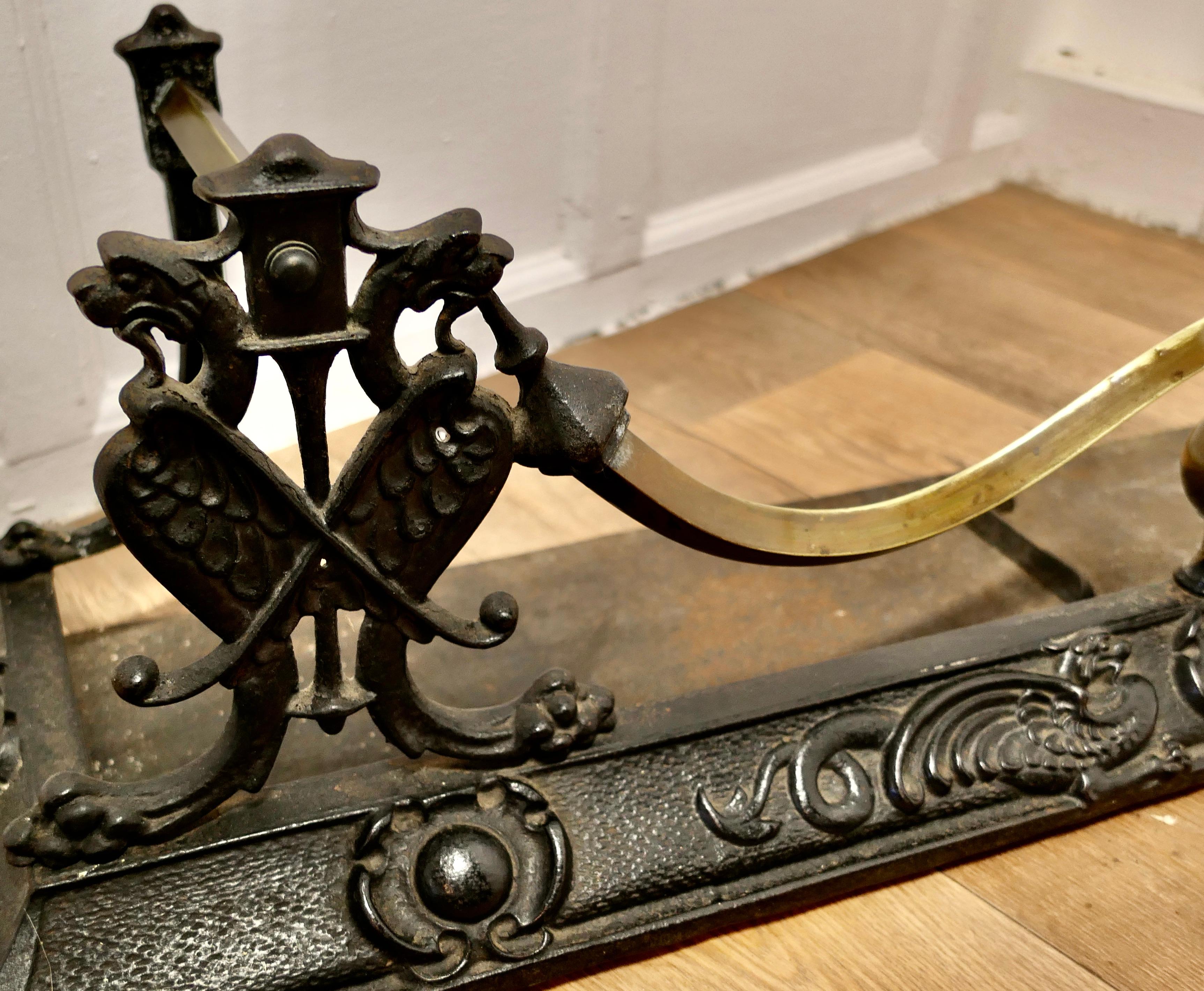 Victorian Art Nouveau Cast Iron and Brass Fender This is Beautifully Designed For Sale 1