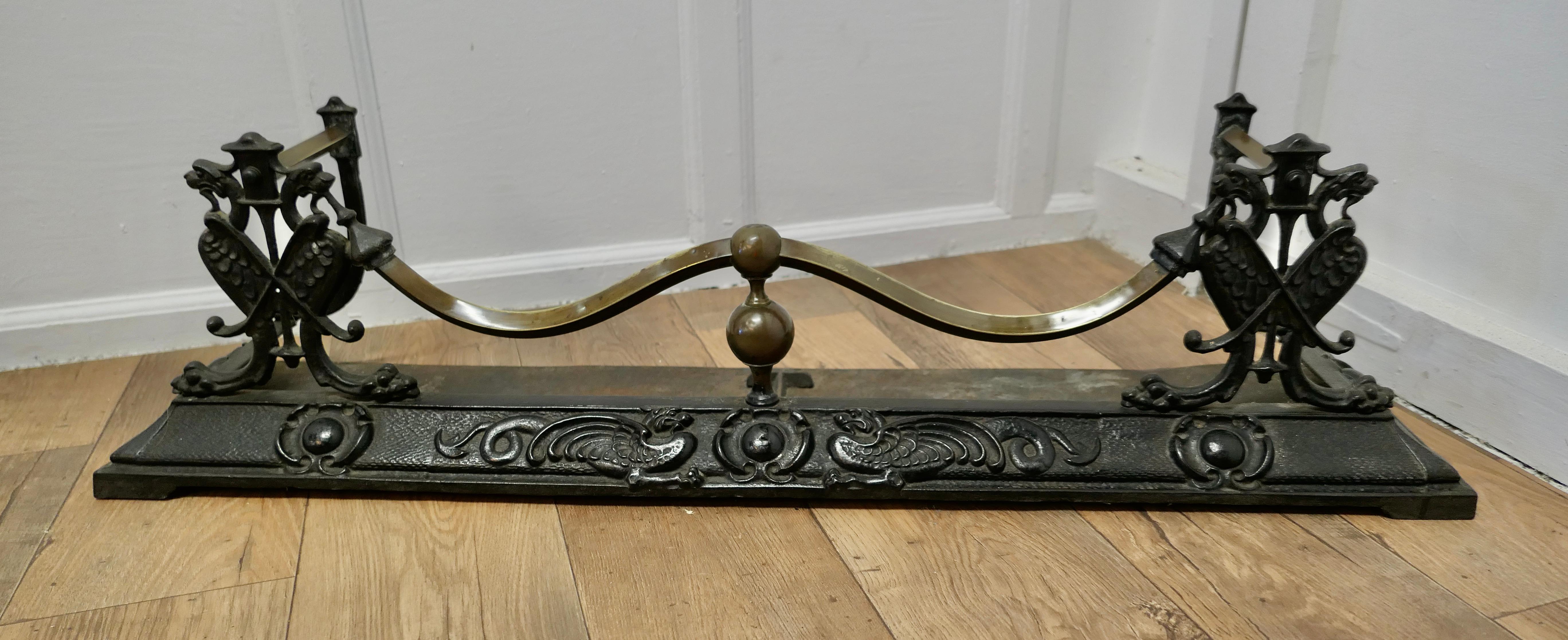 Victorian Art Nouveau Cast Iron and Brass Fender This is Beautifully Designed For Sale 2