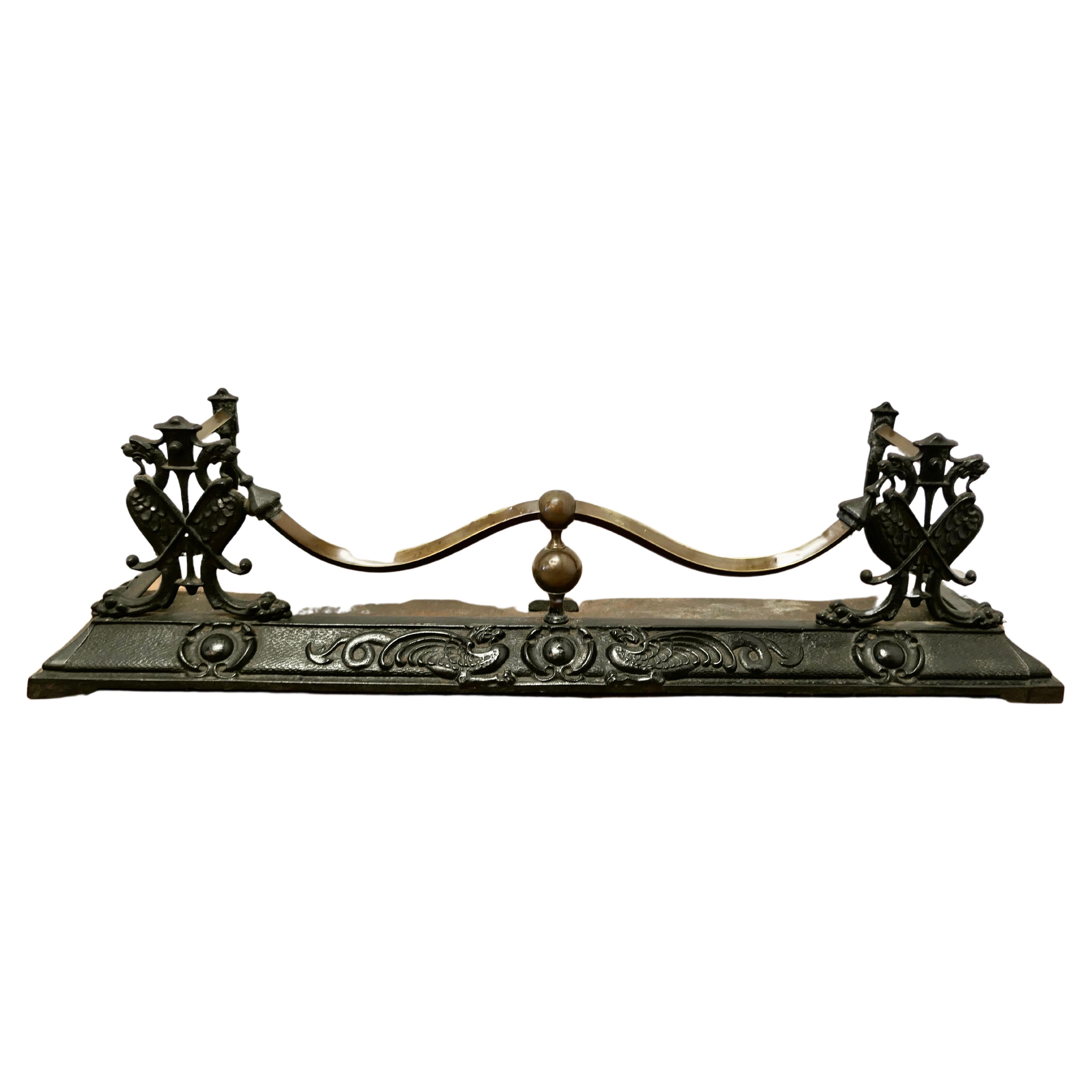 Victorian Art Nouveau Cast Iron and Brass Fender This is Beautifully Designed