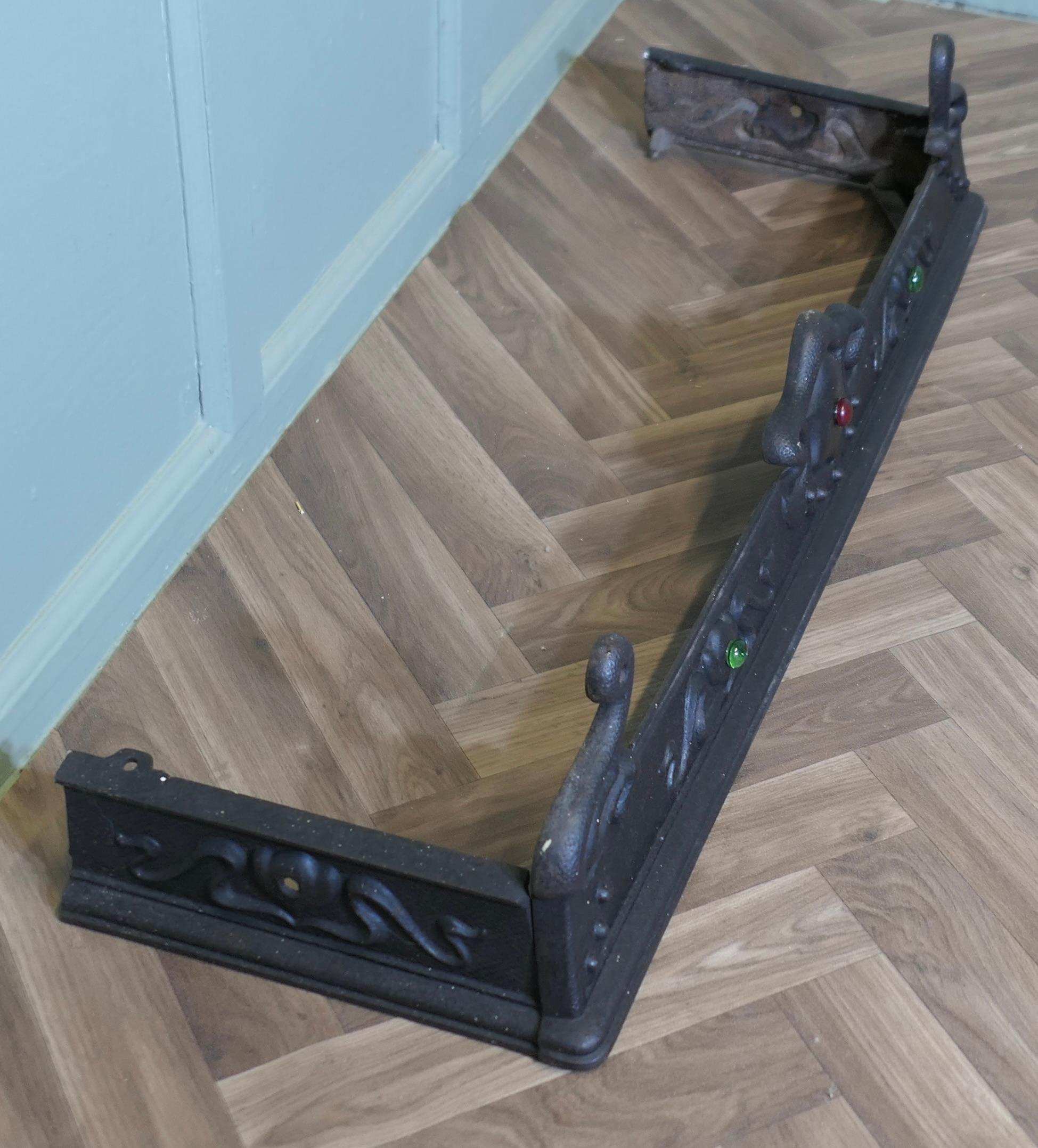 Victorian Art Nouveau Cast Iron Fender This is a Good Victorian Fender For Sale 1
