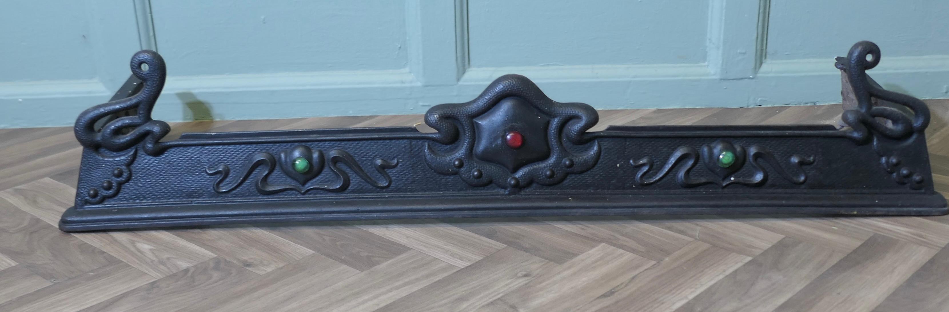 Victorian Art Nouveau Cast Iron Fender This is a Good Victorian Fender For Sale 2
