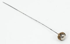 Victorian Art Nouveau XL Silver Globe Hat Pin with Brass Details - 9 ¼”, 1900s