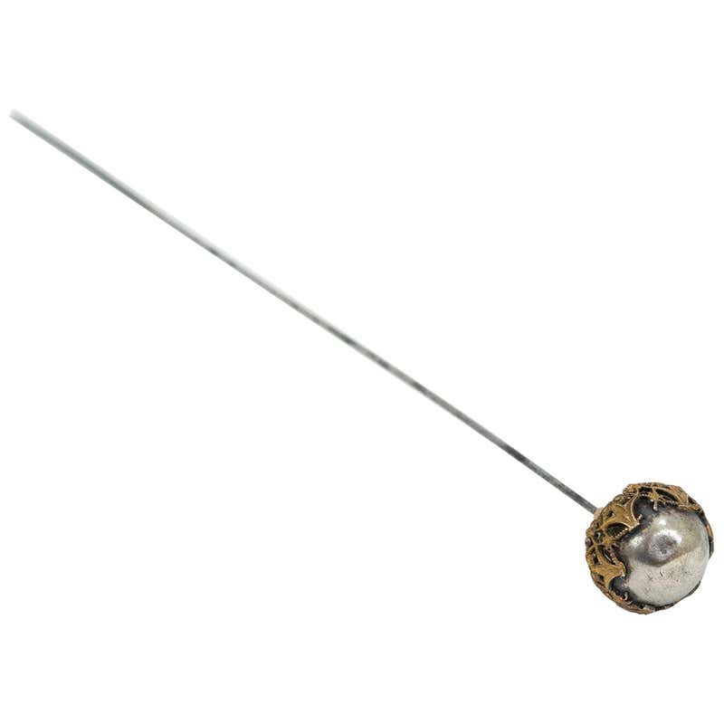 Late Victorian Extra Long Rhinestone Pavé Silver Hat Pin, 1890s For ...