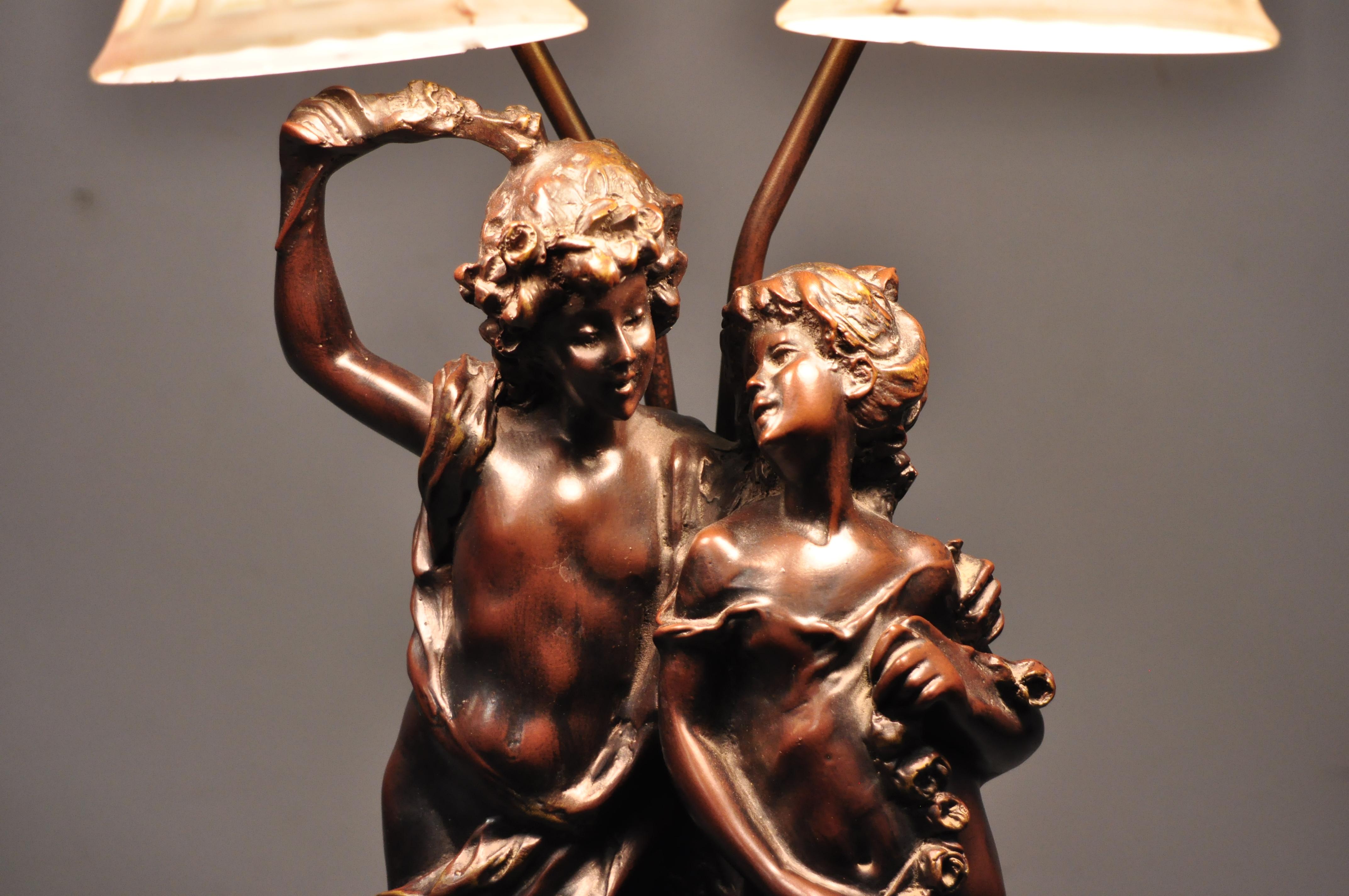 antique victorian man and woman lamps