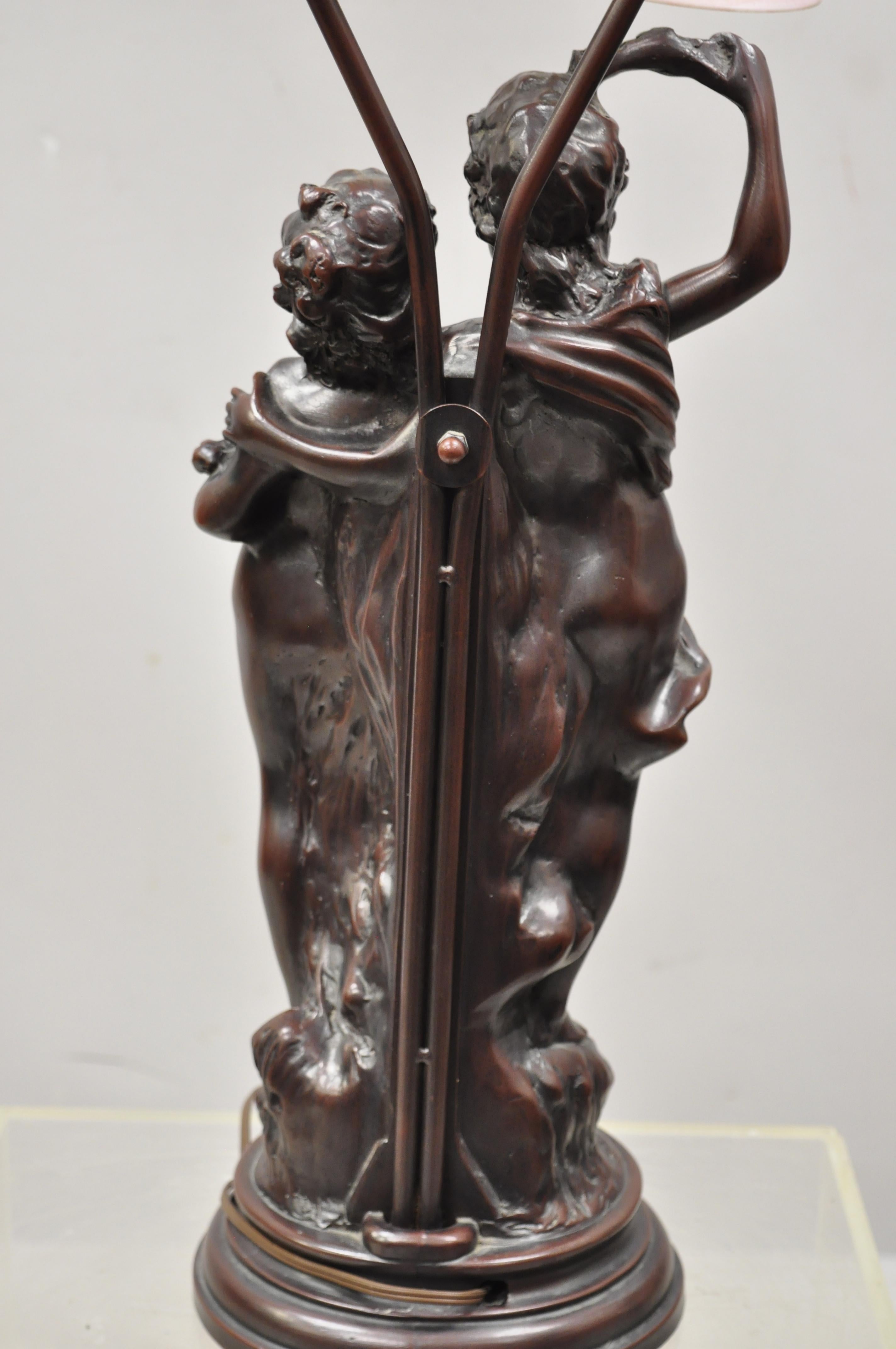 Victorian Art Nouveau French Twin Figural Male & Female Metal Parlor Table Lamp 1