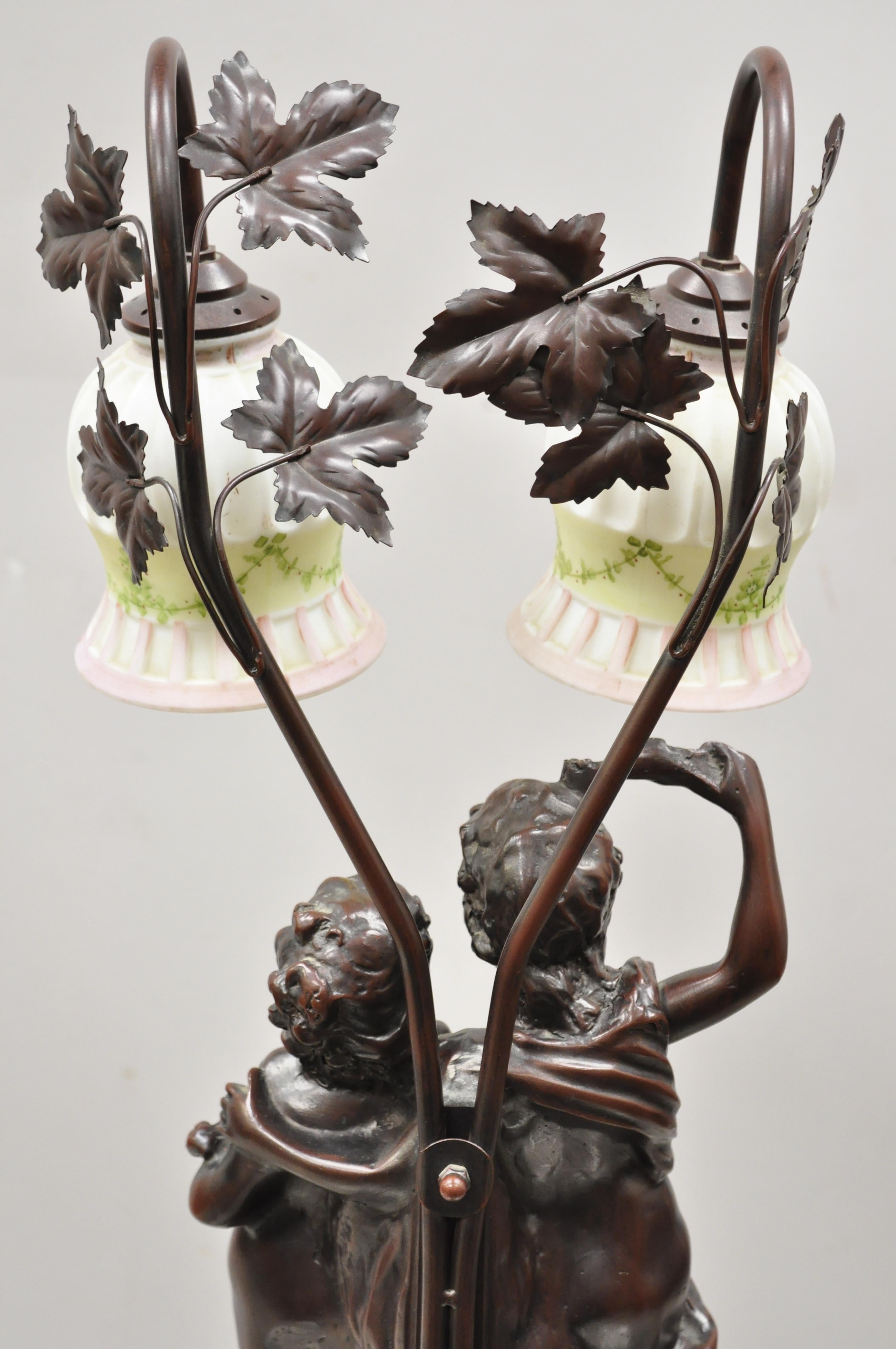 Victorian Art Nouveau French Twin Figural Male & Female Metal Parlor Table Lamp 2