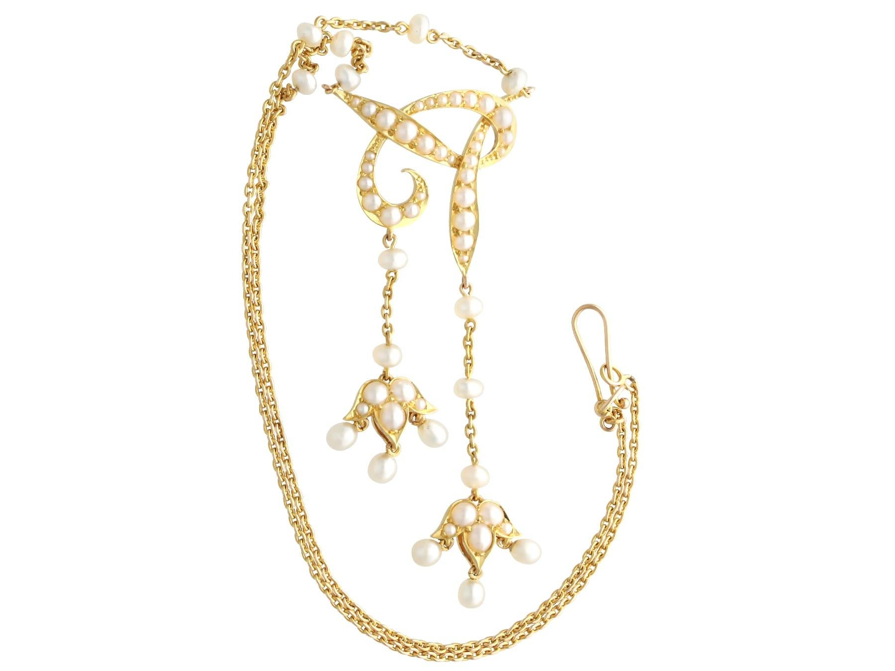 Viktorianische Jugendstil-Halskette aus Saatperlen und 18k Gelbgold (Ungeschliffen) im Angebot