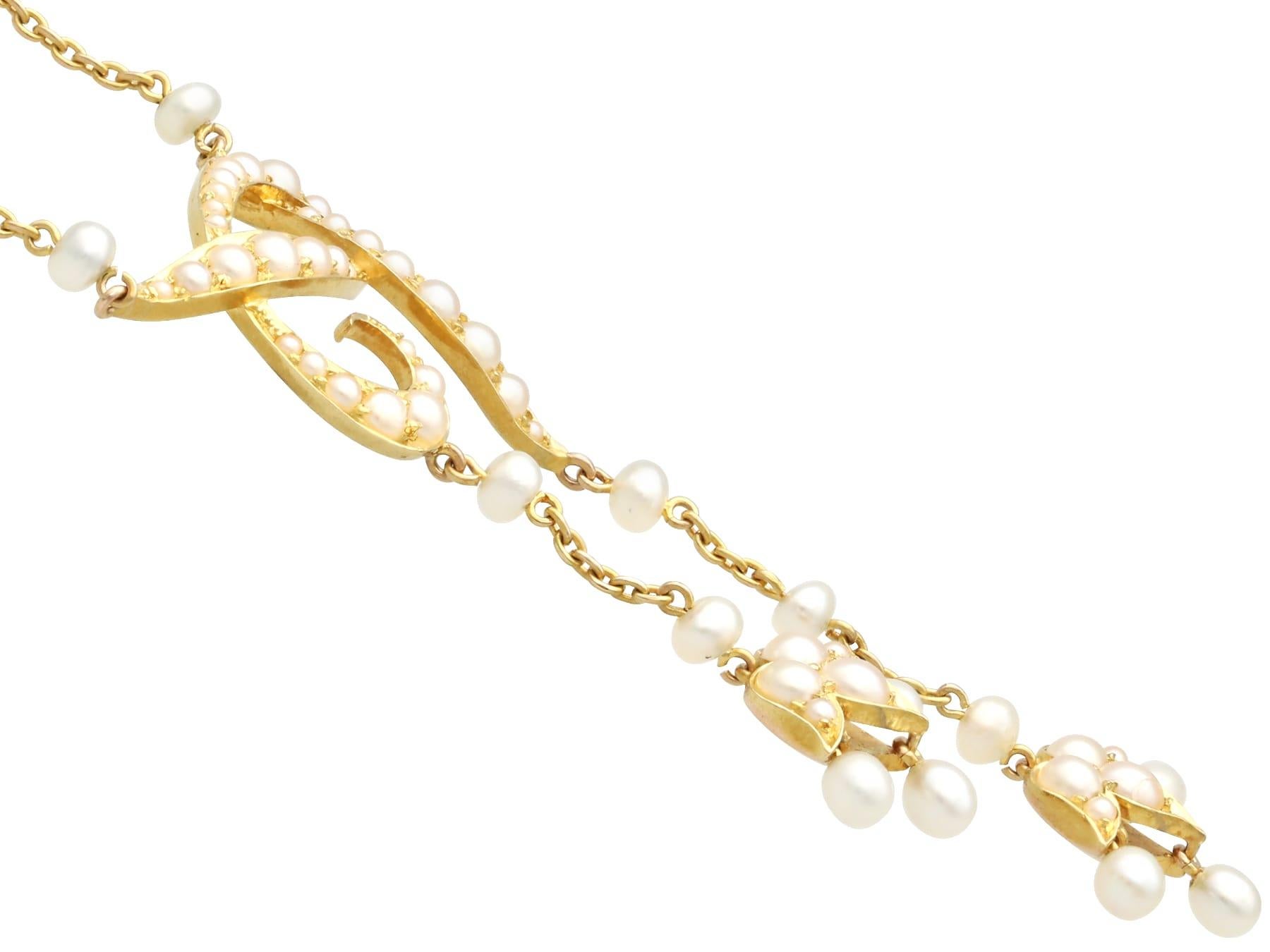 Collier victorien Art nouveau en perles naturelles et or jaune 18 carats Excellent état - En vente à Jesmond, Newcastle Upon Tyne