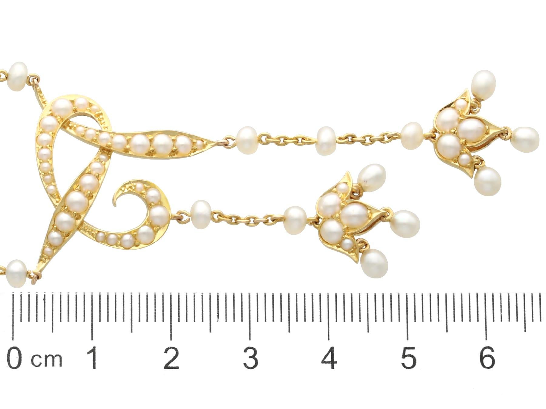 Viktorianische Jugendstil-Halskette aus Saatperlen und 18k Gelbgold im Angebot 1