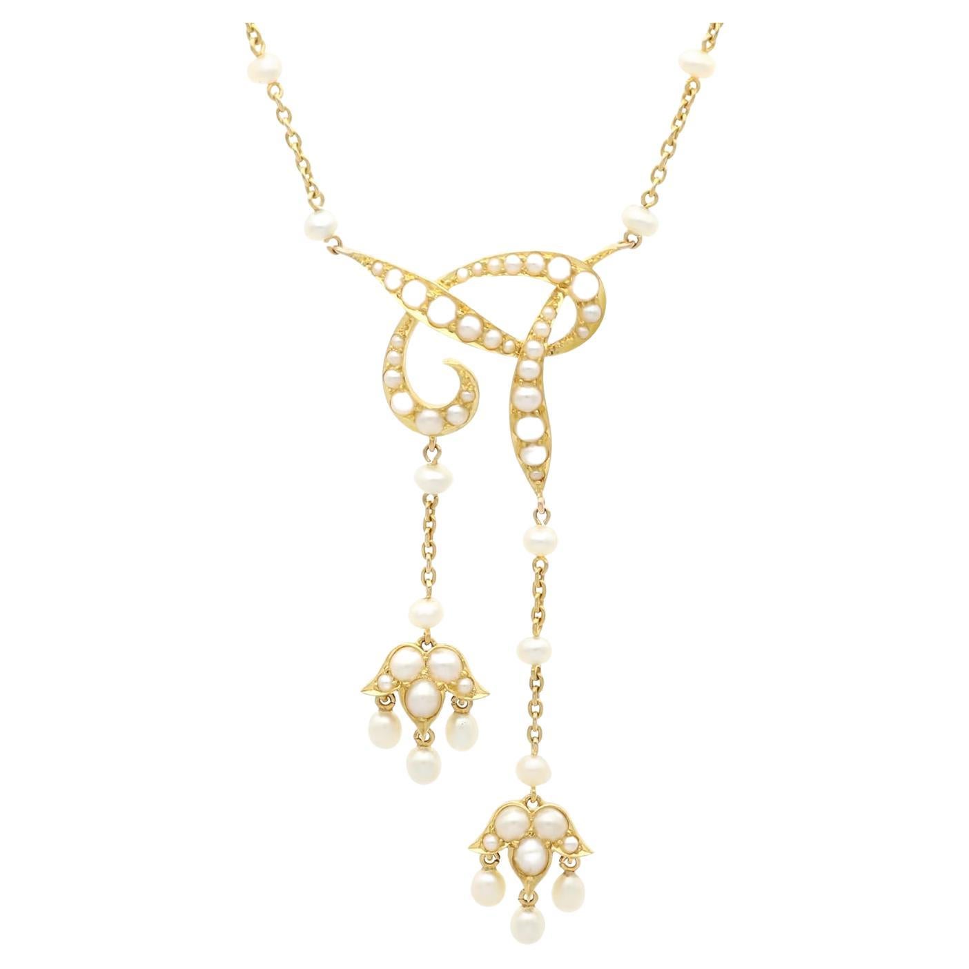 Collier victorien Art nouveau en perles naturelles et or jaune 18 carats en vente