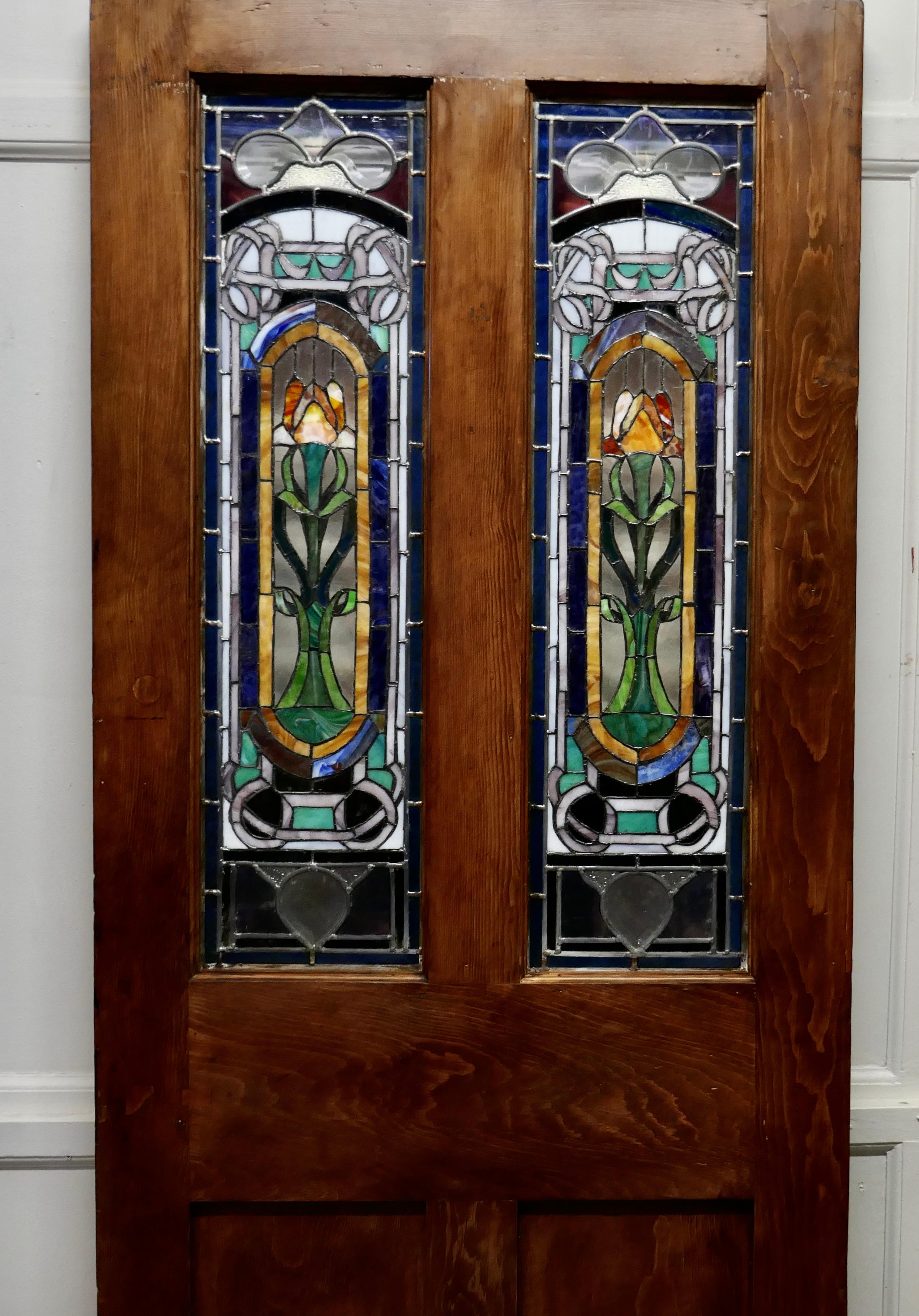 19th Century Victorian Art Nouveau Stained Glass Panel Door