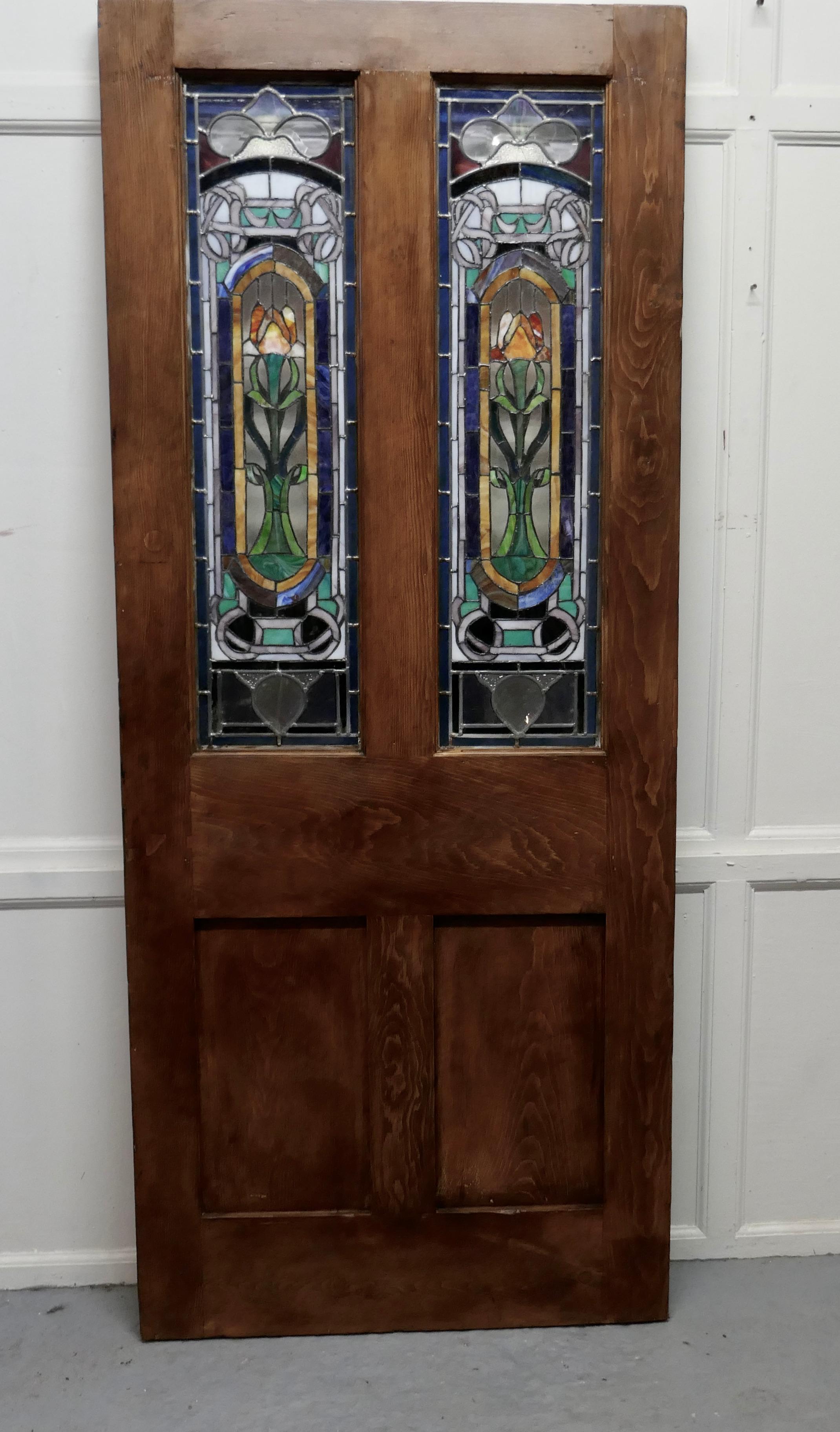 Victorian Art Nouveau Stained Glass Panel Door 1