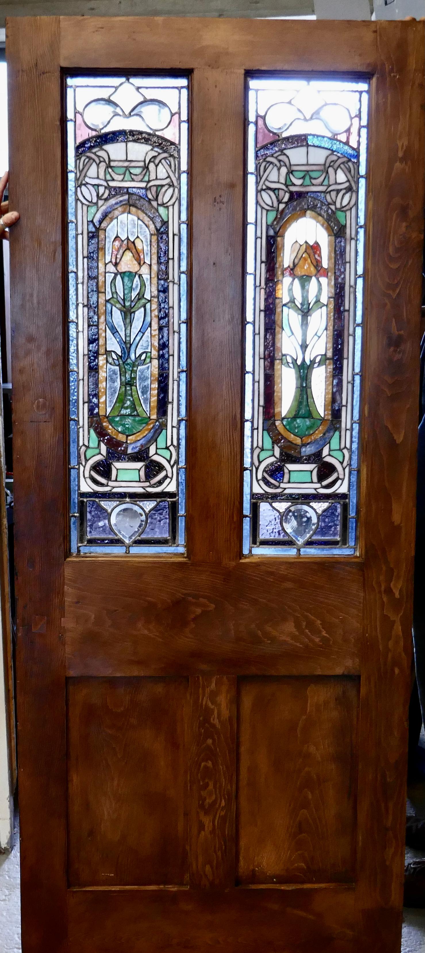 Victorian Art Nouveau Stained Glass Panel Door 4