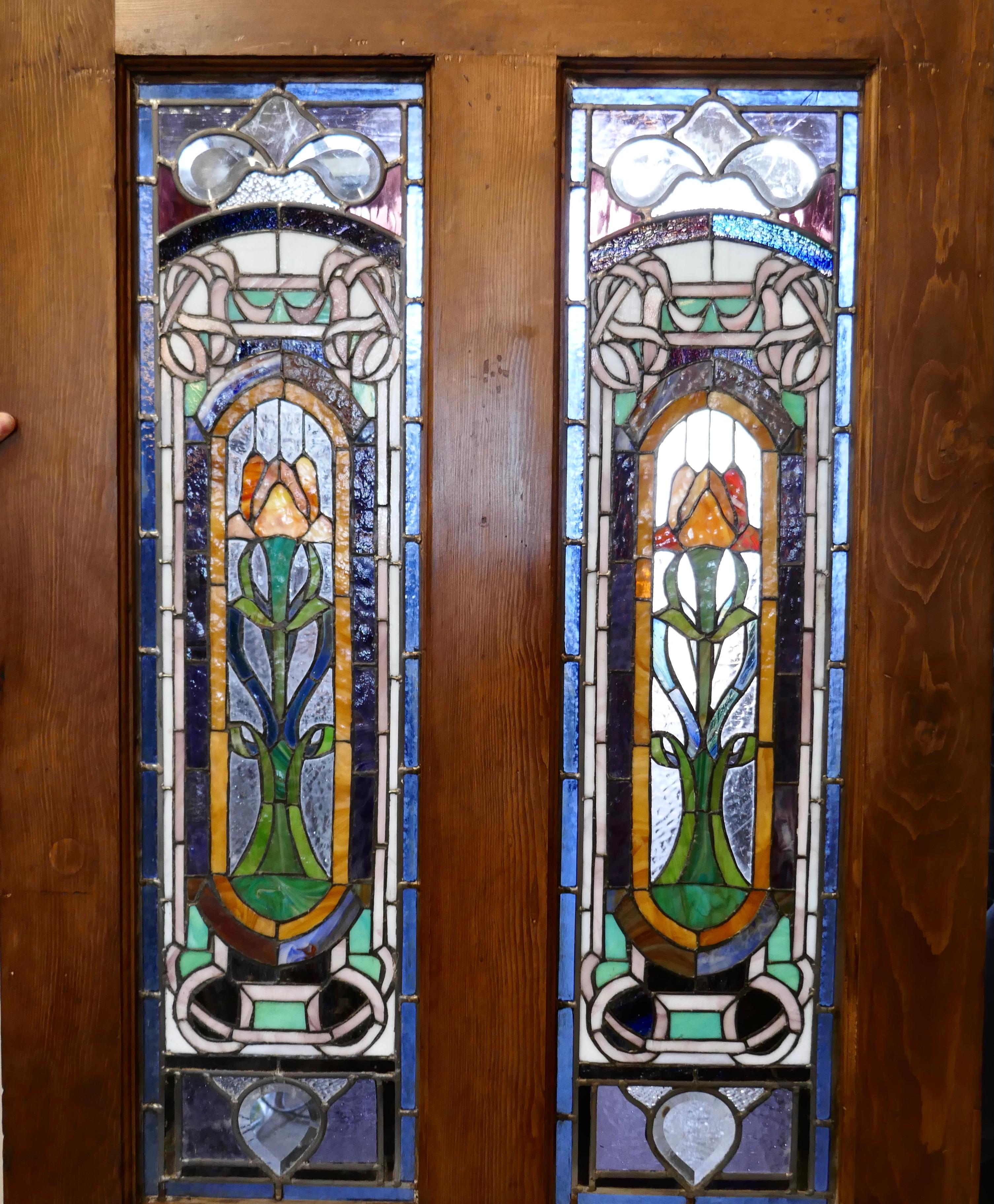 Victorian Art Nouveau Stained Glass Panel Door 5