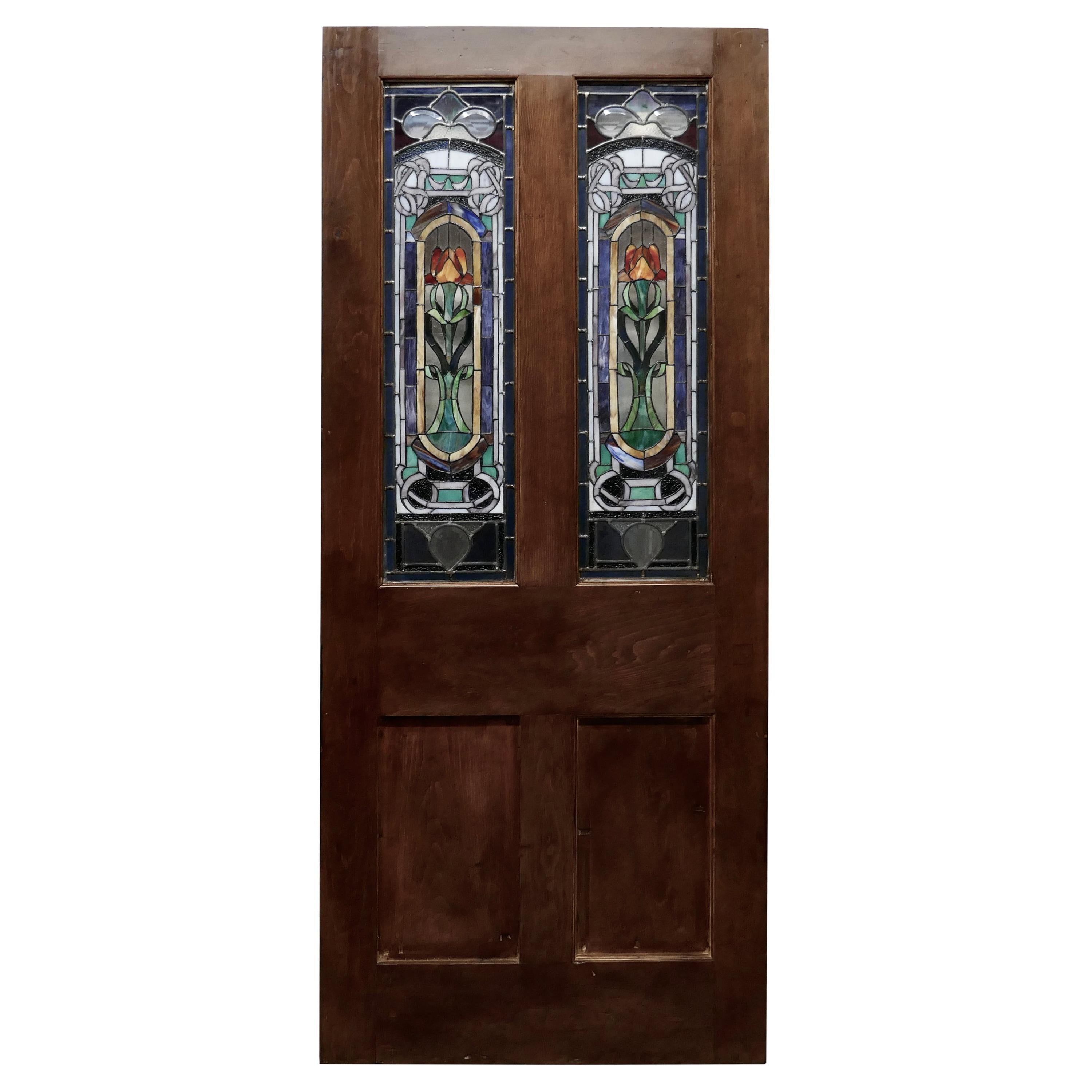 Victorian Art Nouveau Stained Glass Panel Door