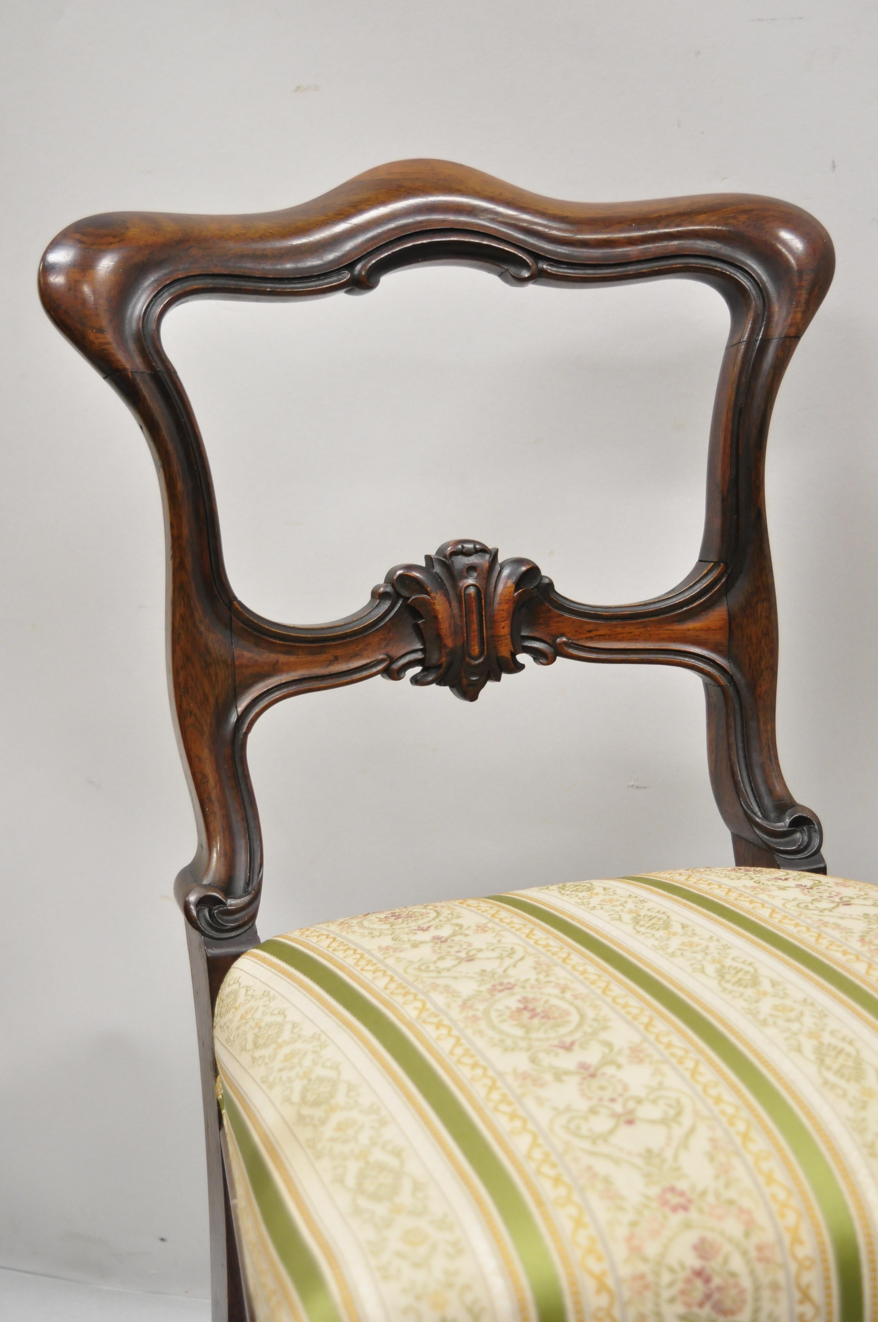 Victorian Art Nouveau Transitional Rosewood Carved Parlor Side Chairs, a Pair For Sale 5