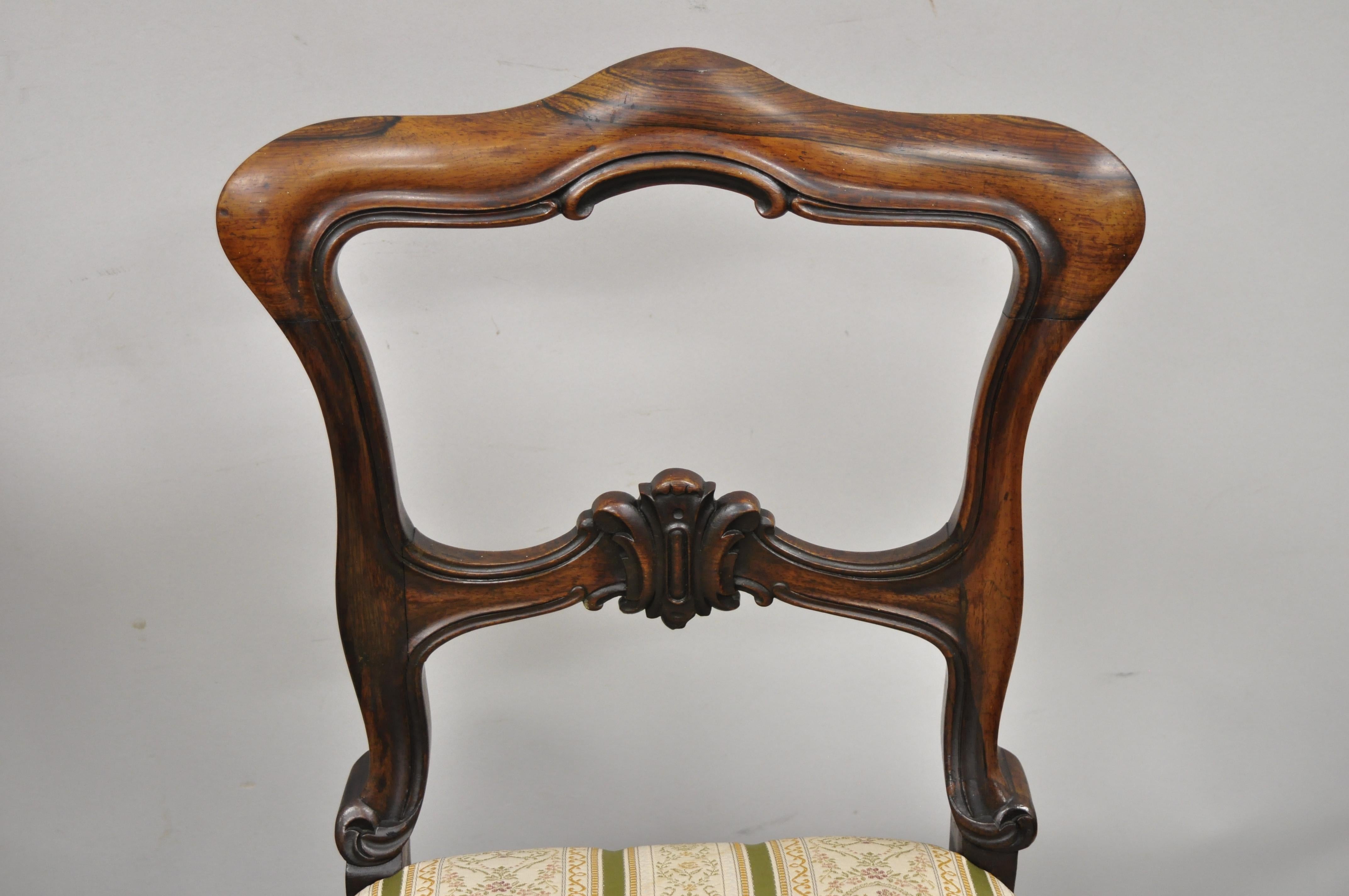 North American Victorian Art Nouveau Transitional Rosewood Carved Parlor Side Chairs, a Pair For Sale