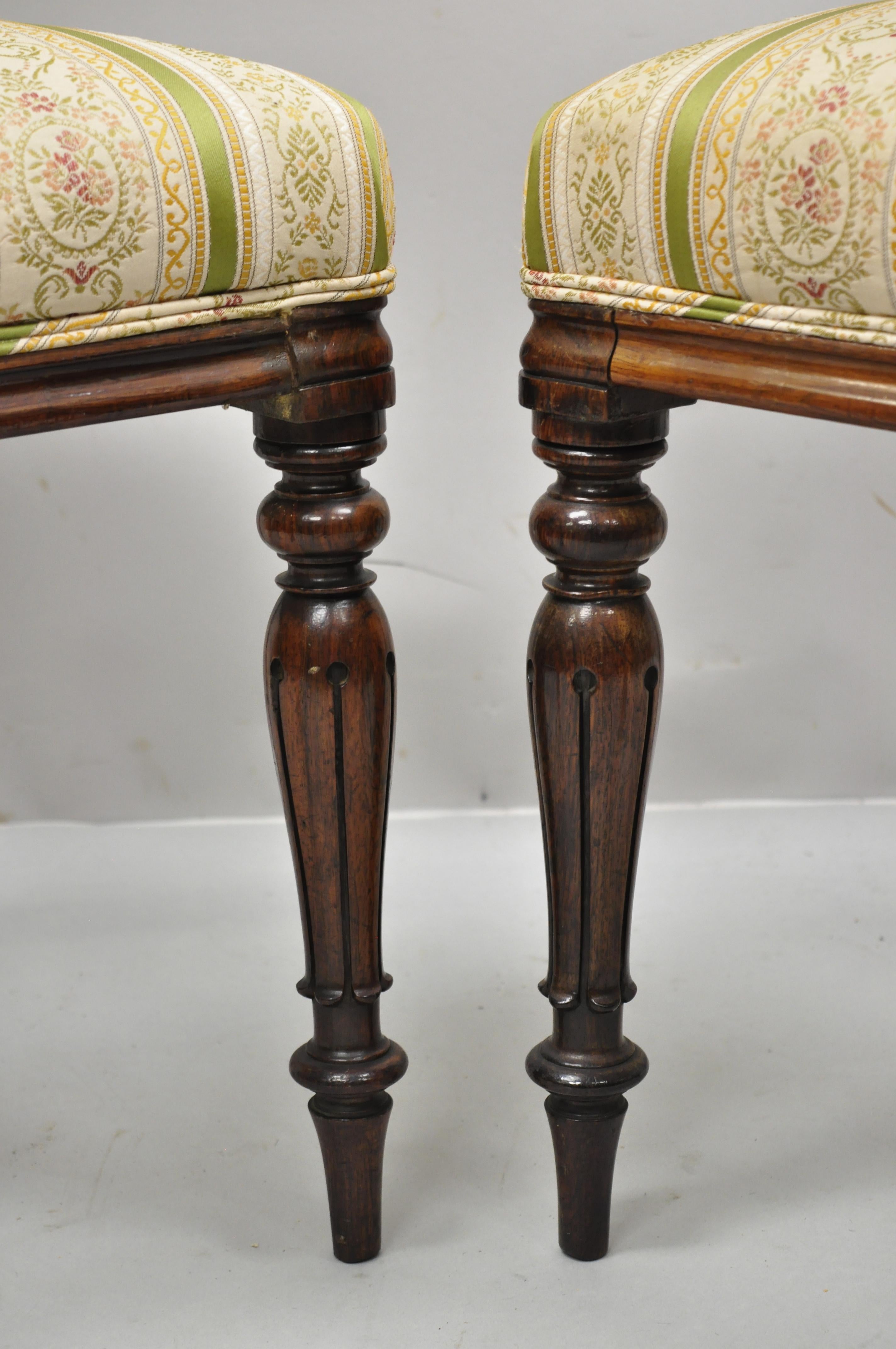 Fabric Victorian Art Nouveau Transitional Rosewood Carved Parlor Side Chairs, a Pair For Sale