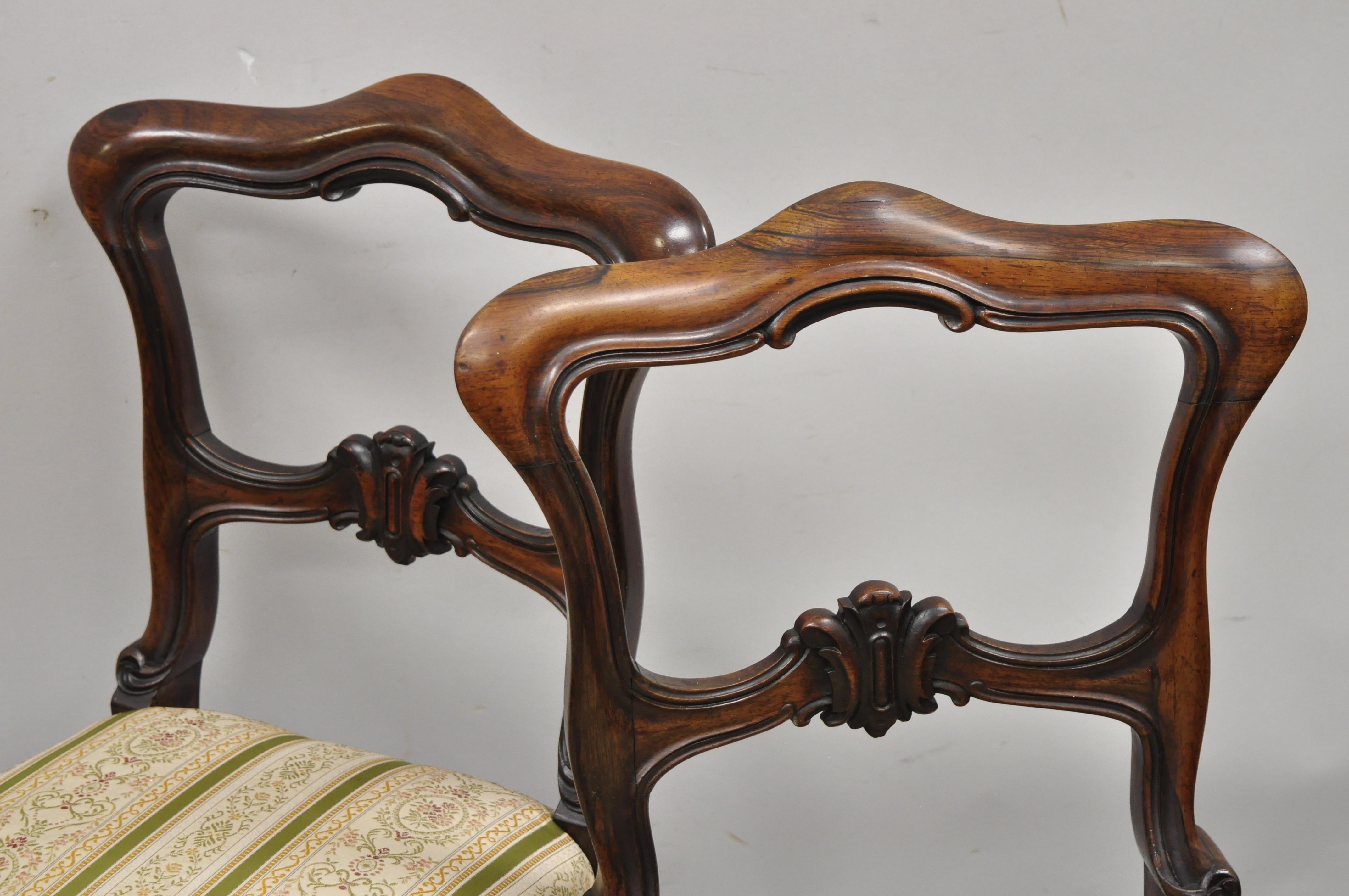 Victorian Art Nouveau Transitional Rosewood Carved Parlor Side Chairs, a Pair For Sale 2