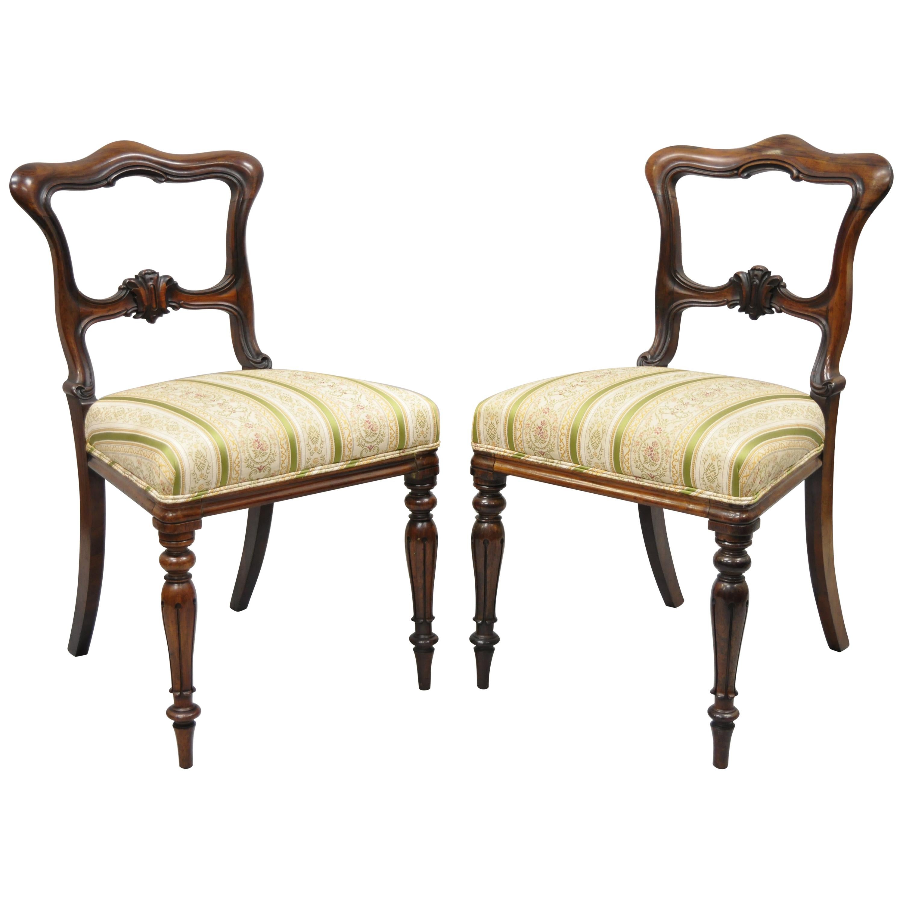 Victorian Art Nouveau Transitional Rosewood Carved Parlor Side Chairs, a Pair For Sale
