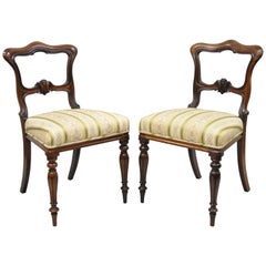 Antique Victorian Art Nouveau Transitional Rosewood Carved Parlor Side Chairs, a Pair