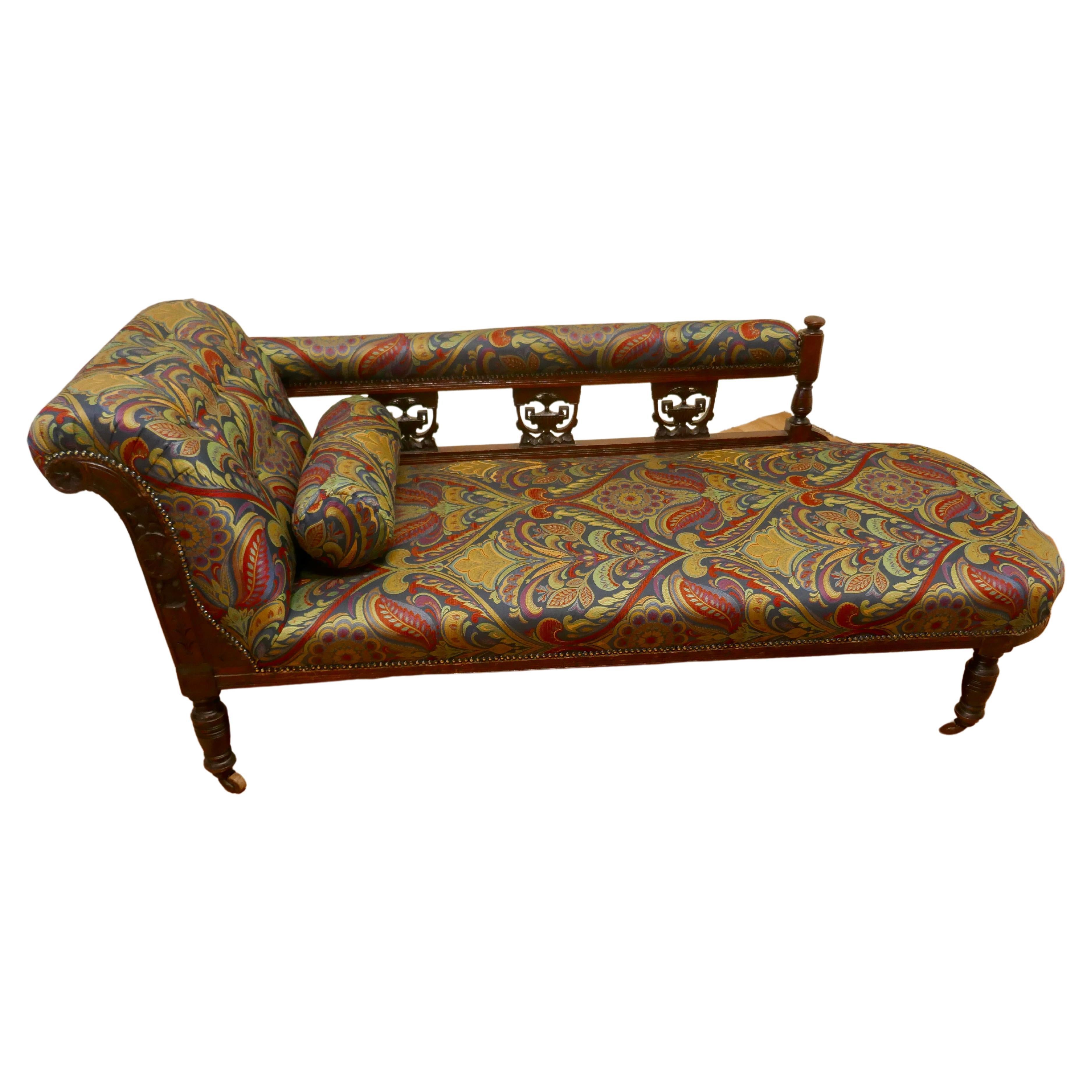 Victorian Art Nouveau Upholstered Chaise Longue For Sale