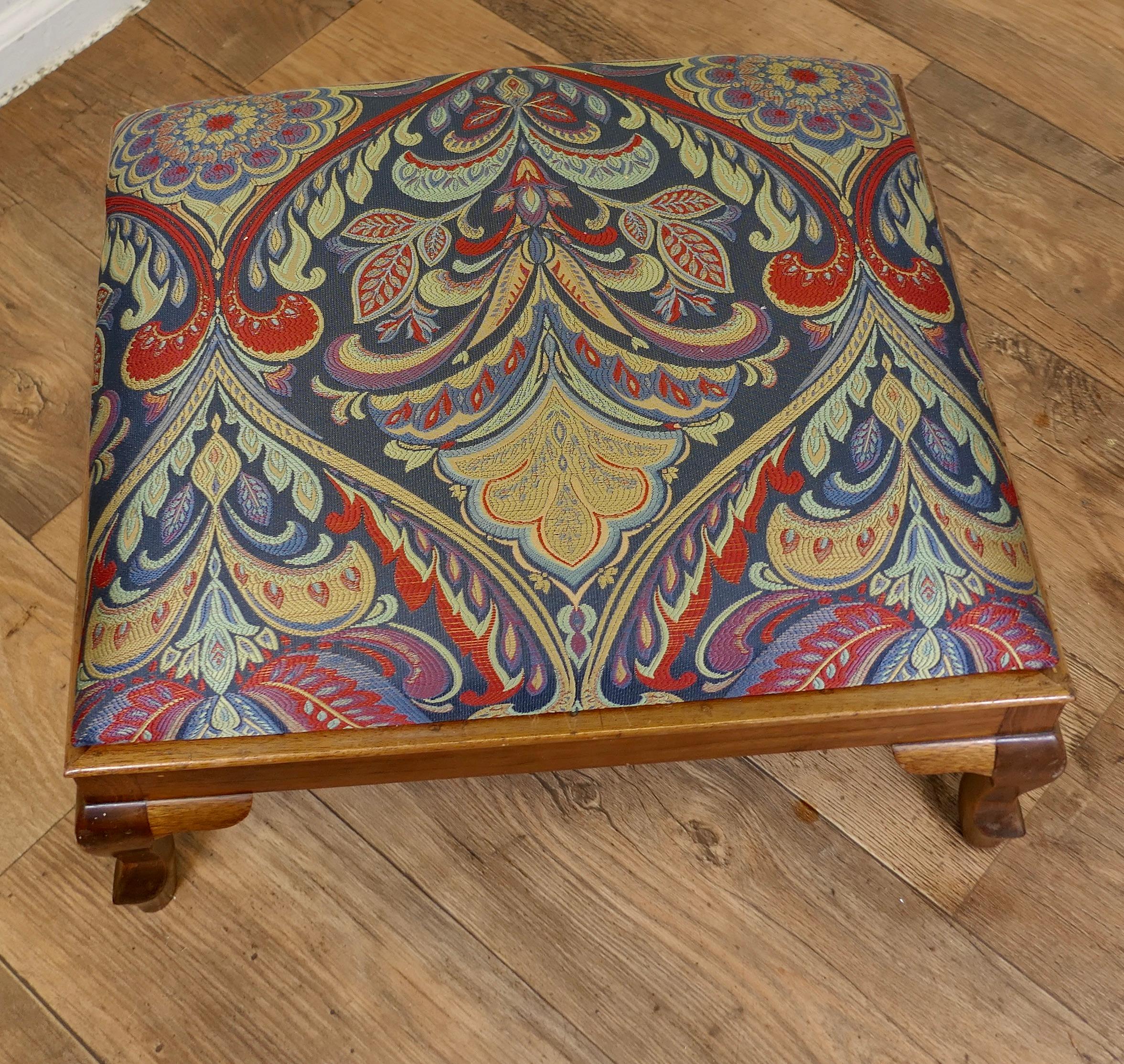 Walnut Victorian Art Nouveau Upholstered Foot Stool    A Lovely piece  For Sale