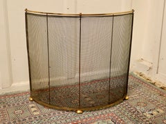 Victorian Arts & Crafts Brass Curved Fire Guard, Spark Screen