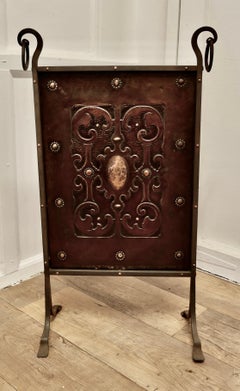 Victorian Arts and Crafts Copper and Iron Fire Screen